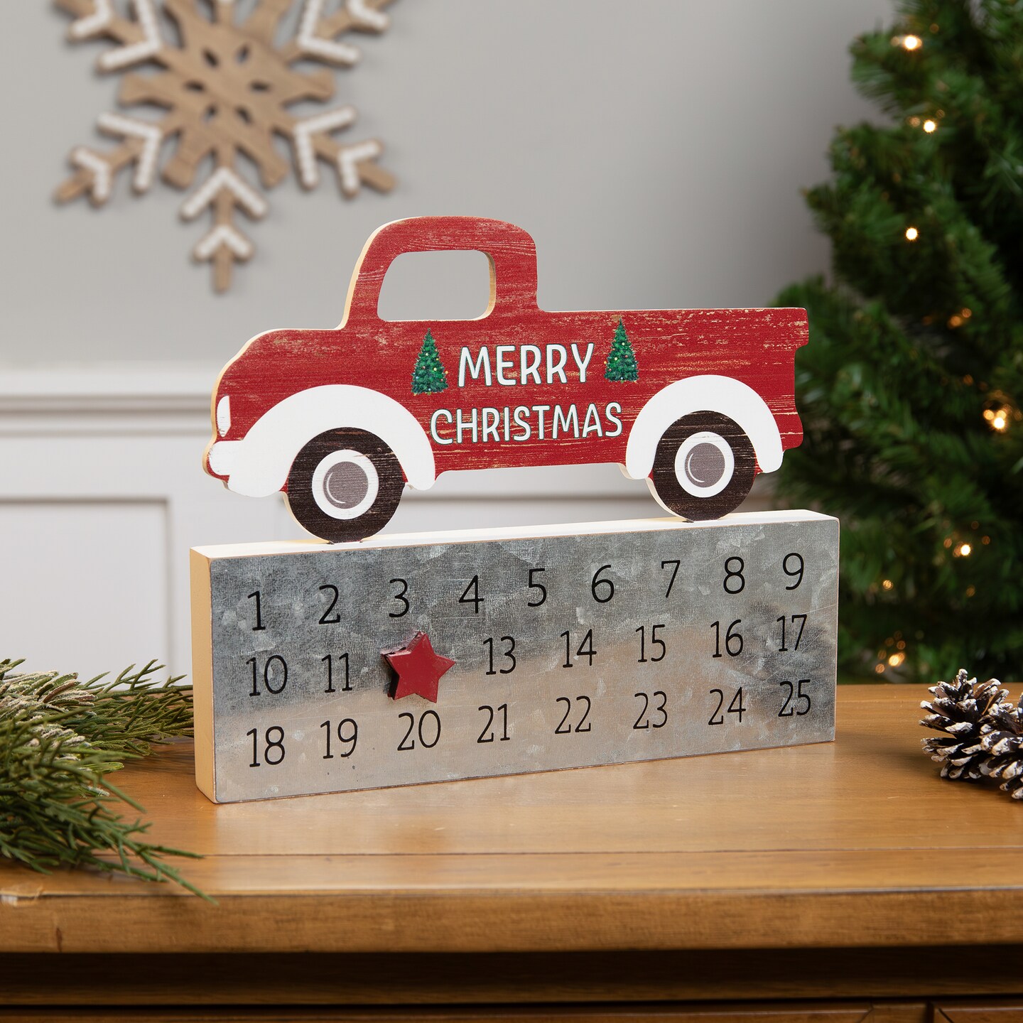 Northlight Merry Christmas Truck Wooden Advent Calendar - 9&#x22;