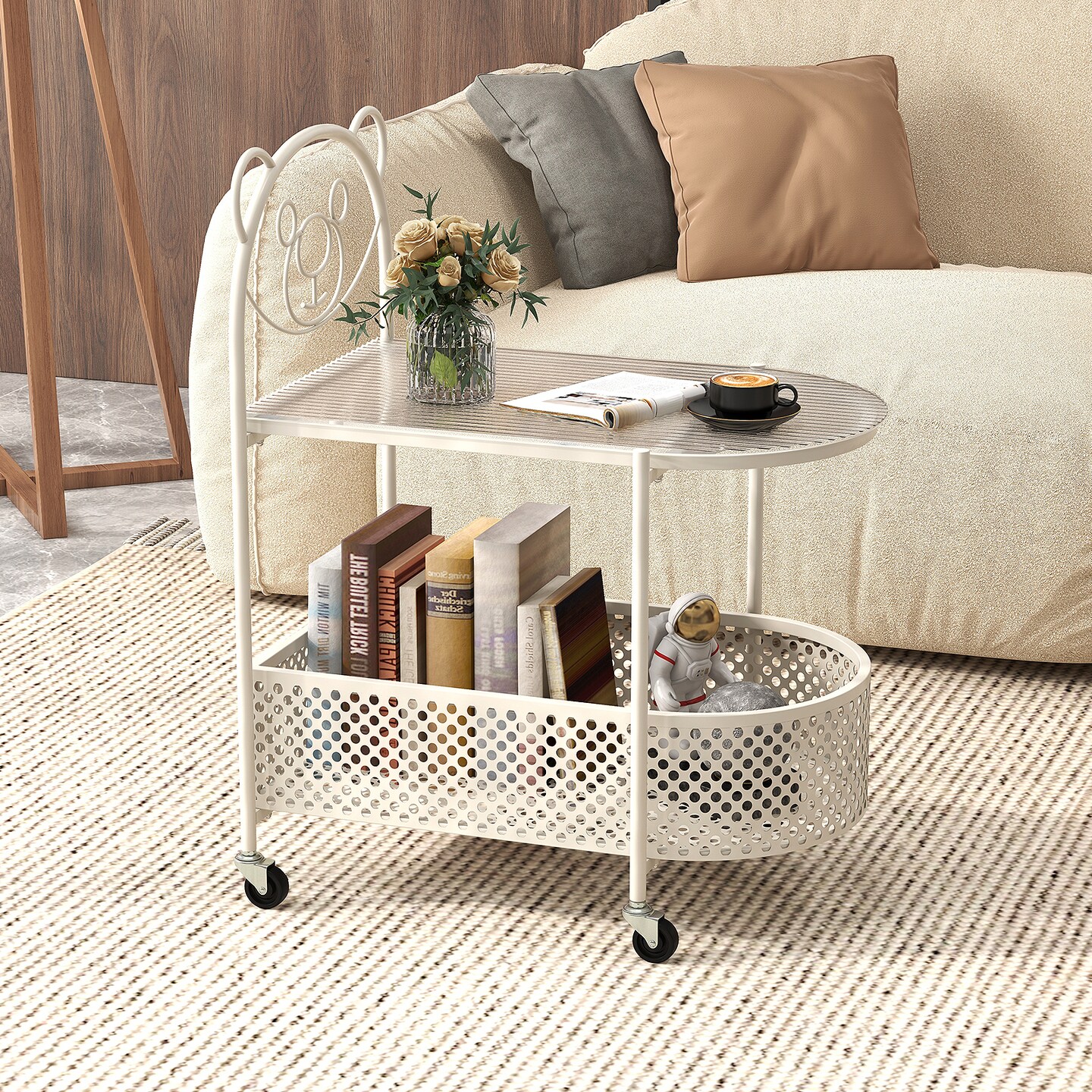 2-Tier Glass Coffee Table with Distinctive Bear Pattern - Mobile Design Ideal for Living Room and Home Office Use