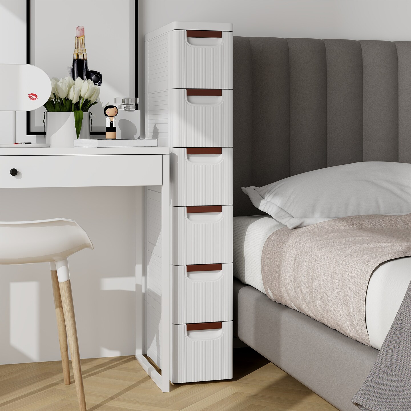 Rolling Organizer Unit Narrow Storage Cabinet with Built-In Wheels for Small Space-6-Drawer