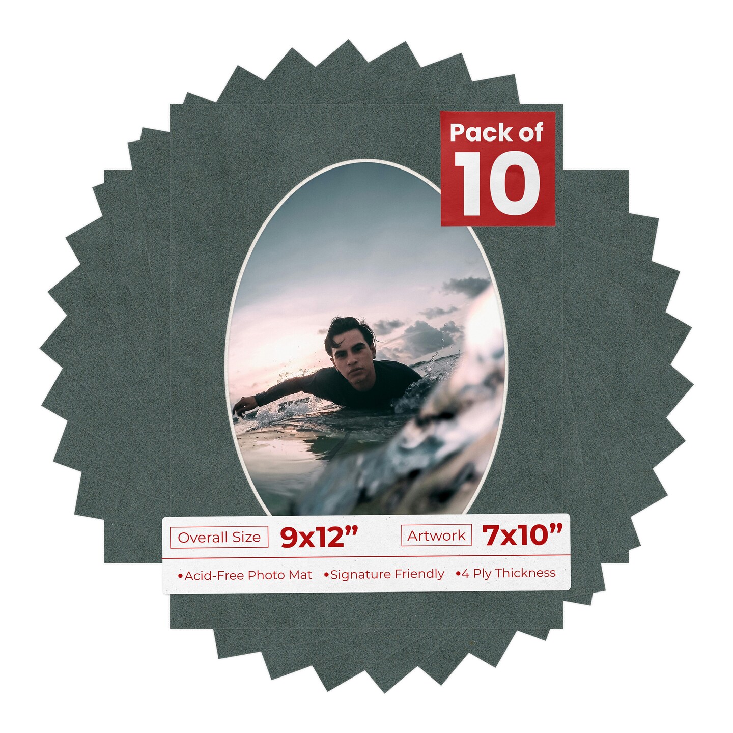 Dark Grey Suede Mat Board for 9x12 Frames - Oval Opening for 7x10 Photos