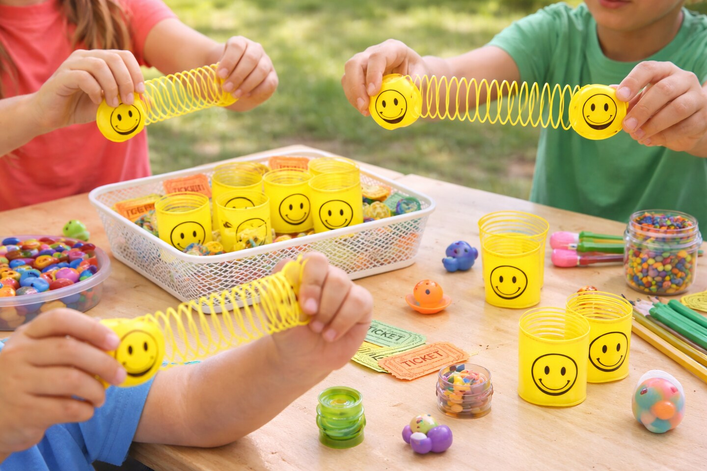 Smiley Face Plastic Coil Springs, Yellow, Fidget Toys & Classroom Rewards, 12 Pack, 1.4"