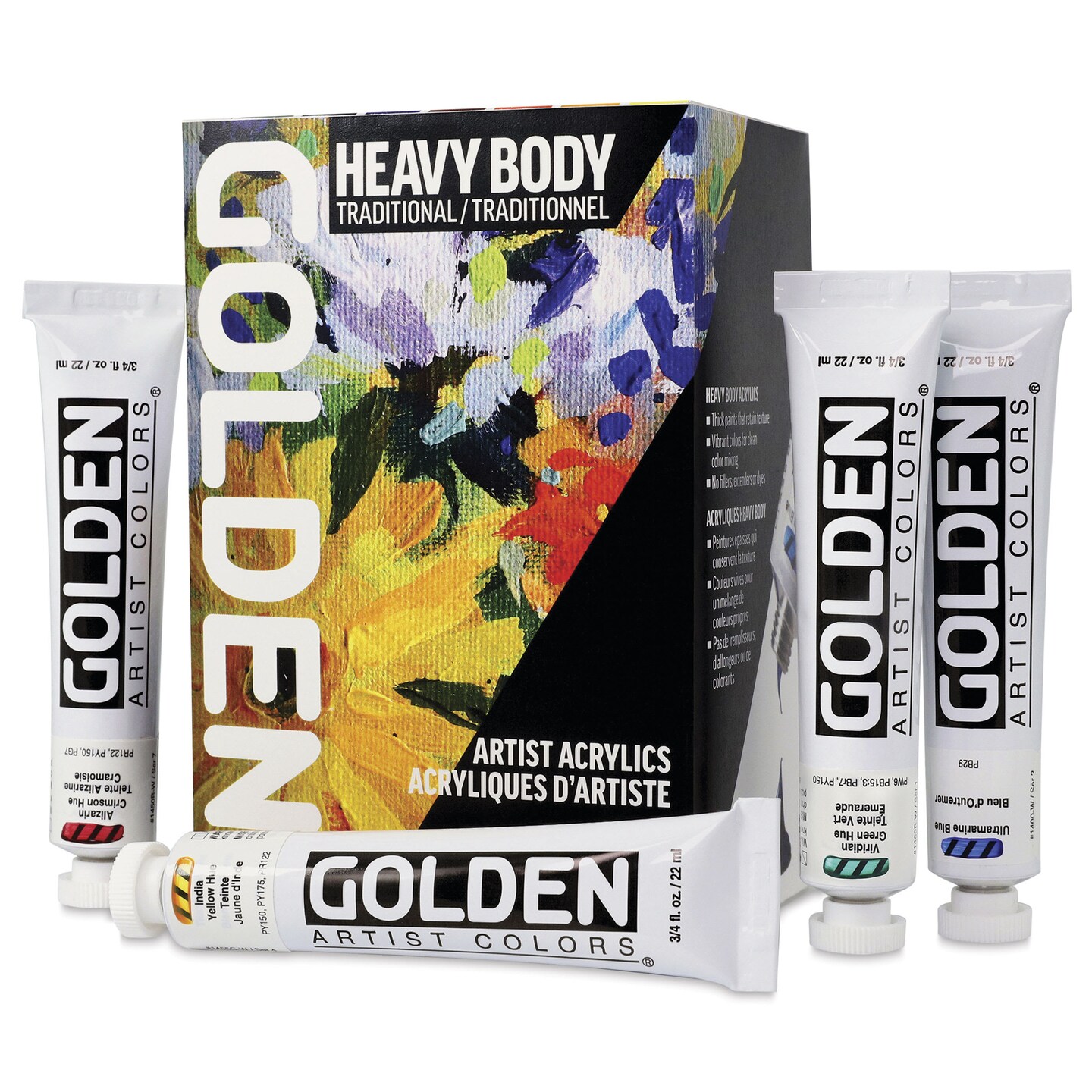Golden Heavy Body Artist Acrylics - Set of 7, Traditional Colors, 22 ml Tubes