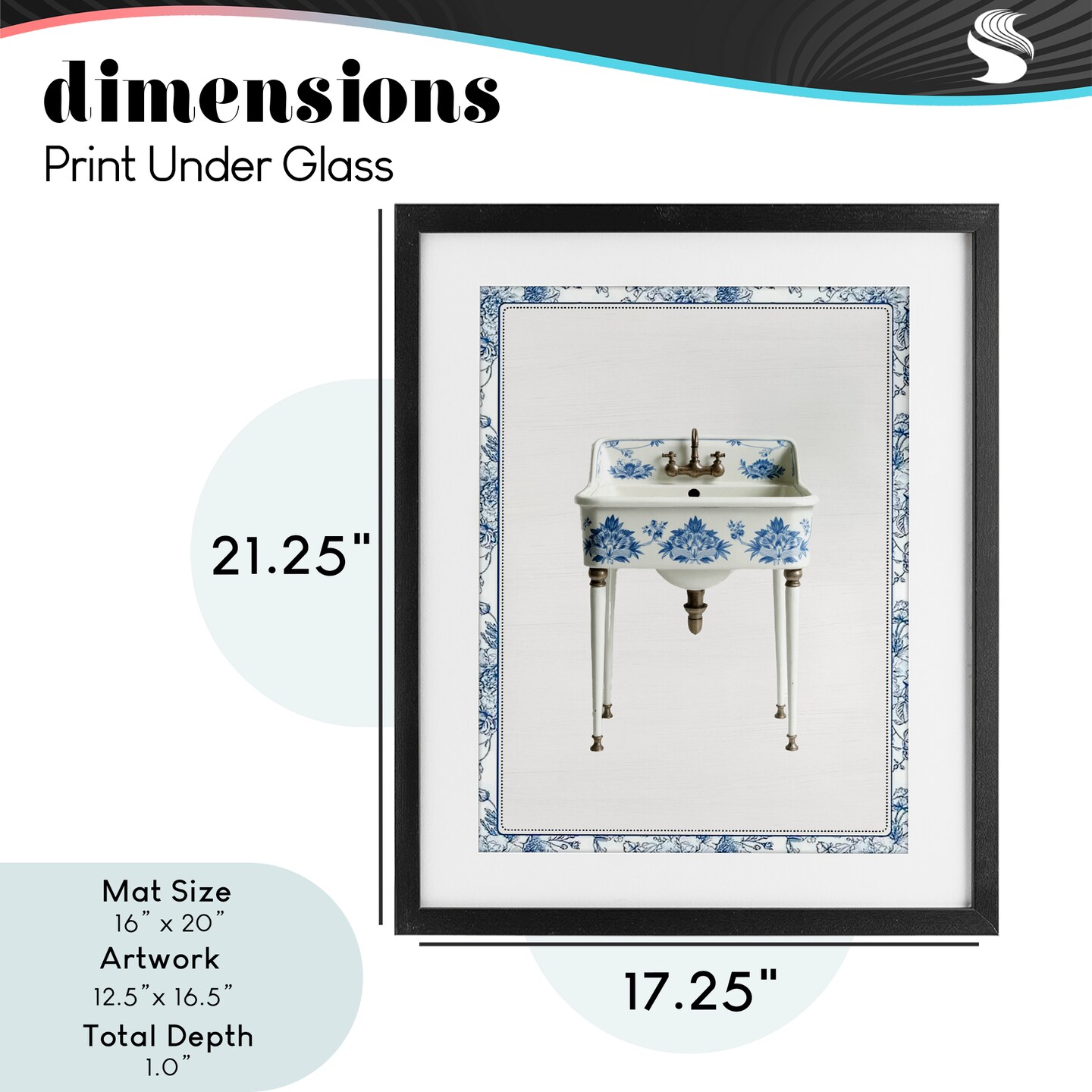 Stupell Industries Vintage Chinoiserie Sink Framed Print Under Glass, design by Lettered and Lined