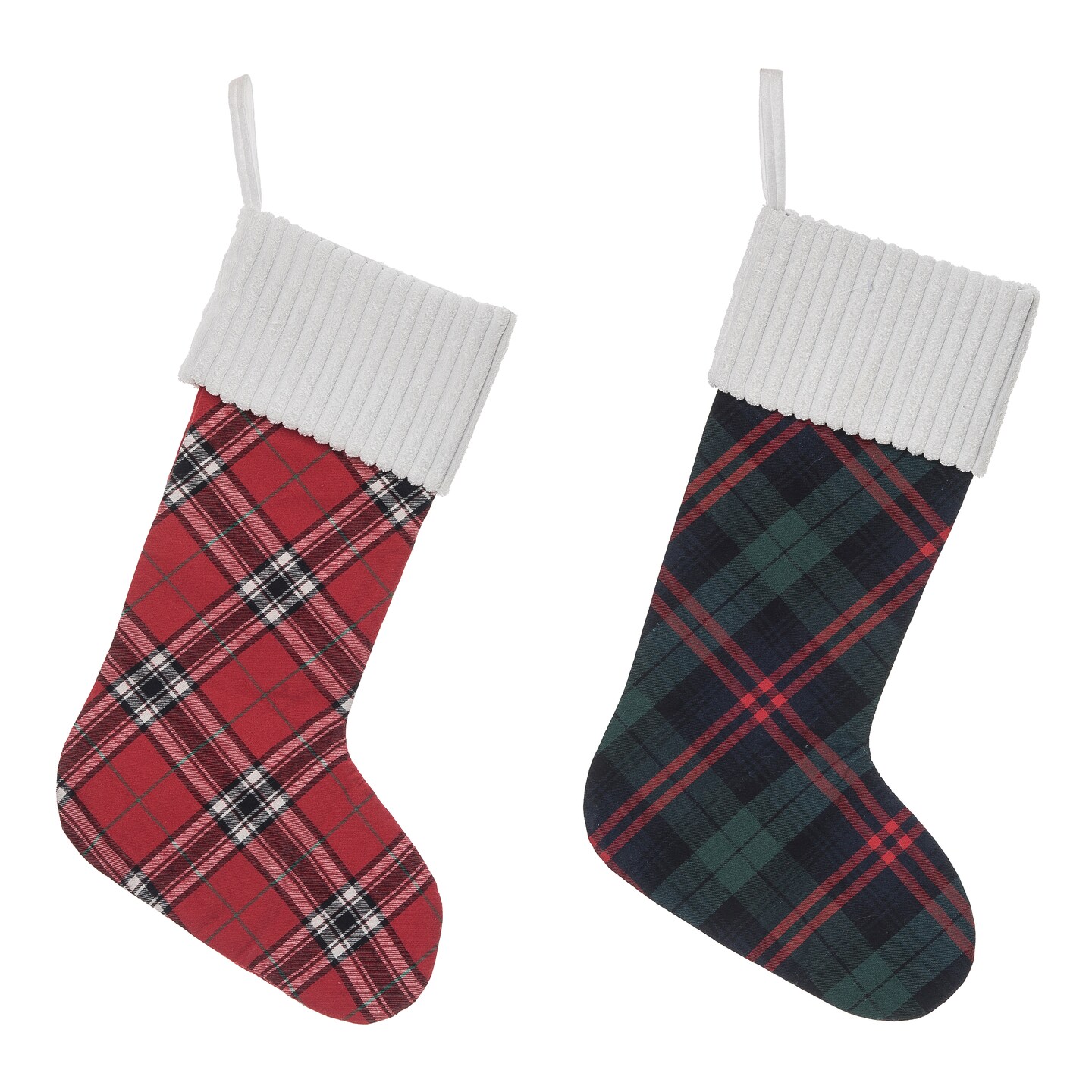 Fabric Plaid Stocking Set of Two Christmas Decorations