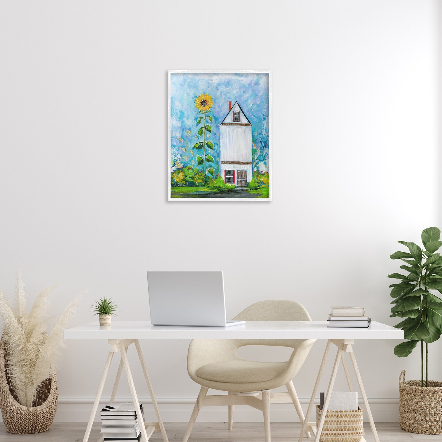Stupell Industries Giant Sunflower & House Framed Giclee Wall Art Design by Estelle Grengs