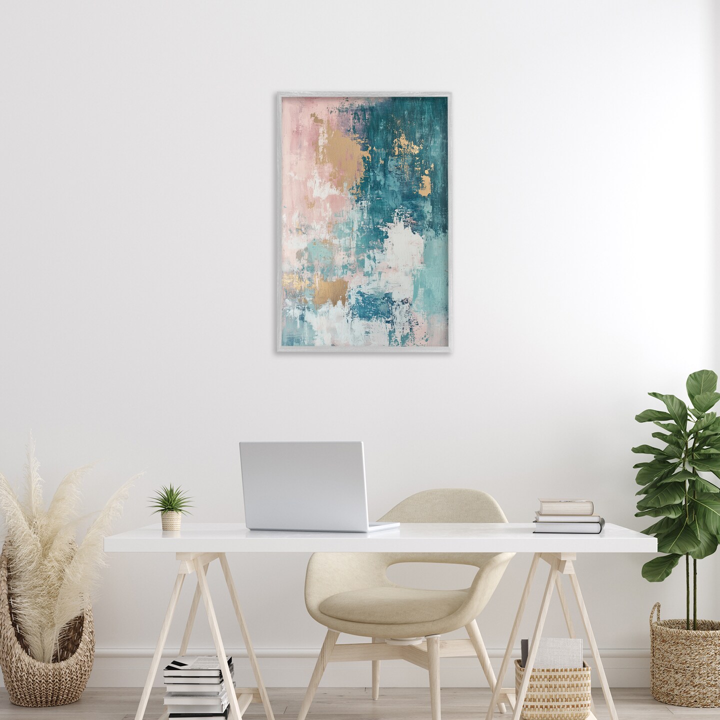 Stupell Industries Teal Green Gold Abstract Framed Giclee Wall Art Design by Gina Kelly