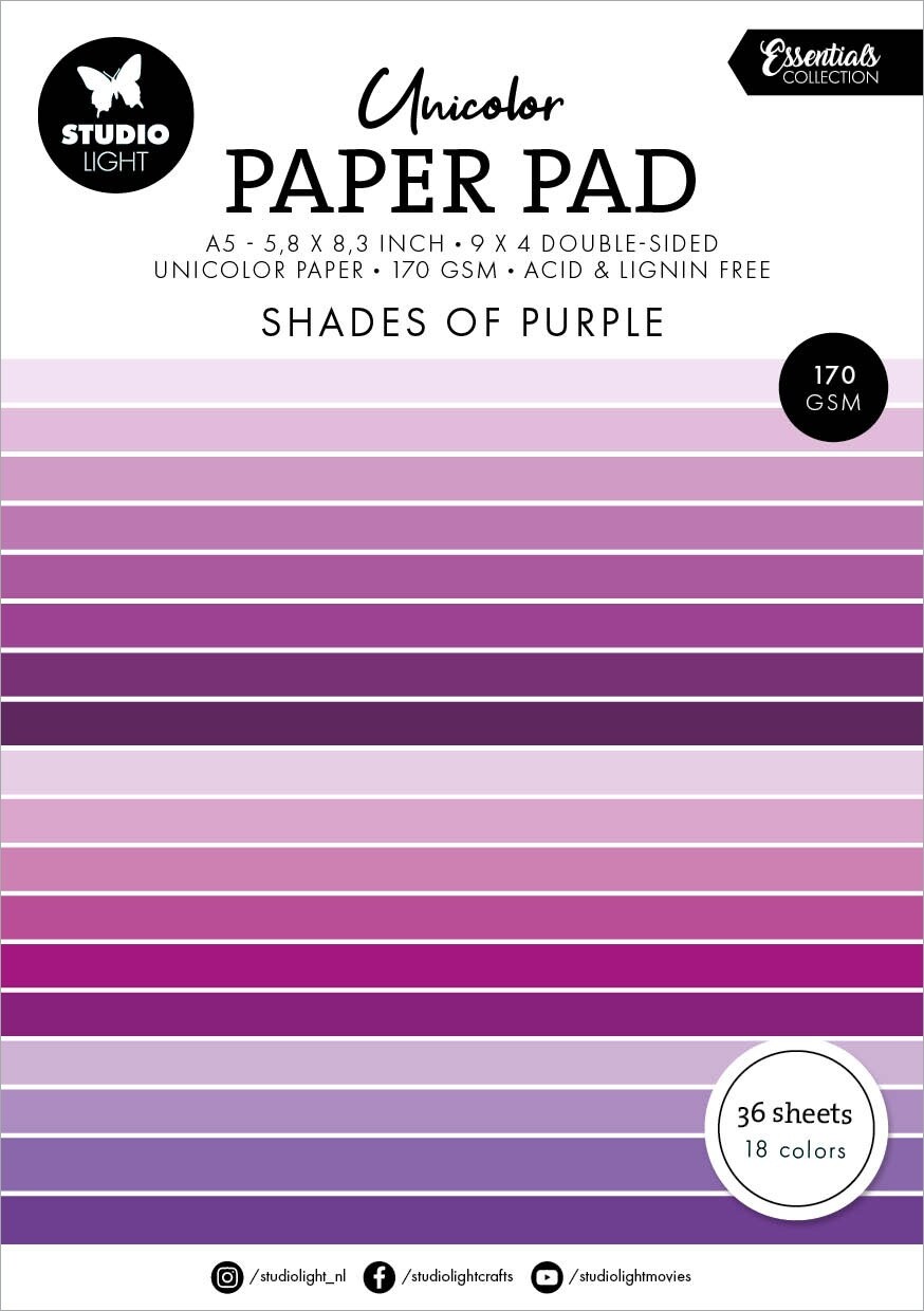 Studio Light Essentials Unicolor Paper Pad 5.82&#x22;X8.26&#x22; 36/Pk-Nr. 247, Shades Of Purple