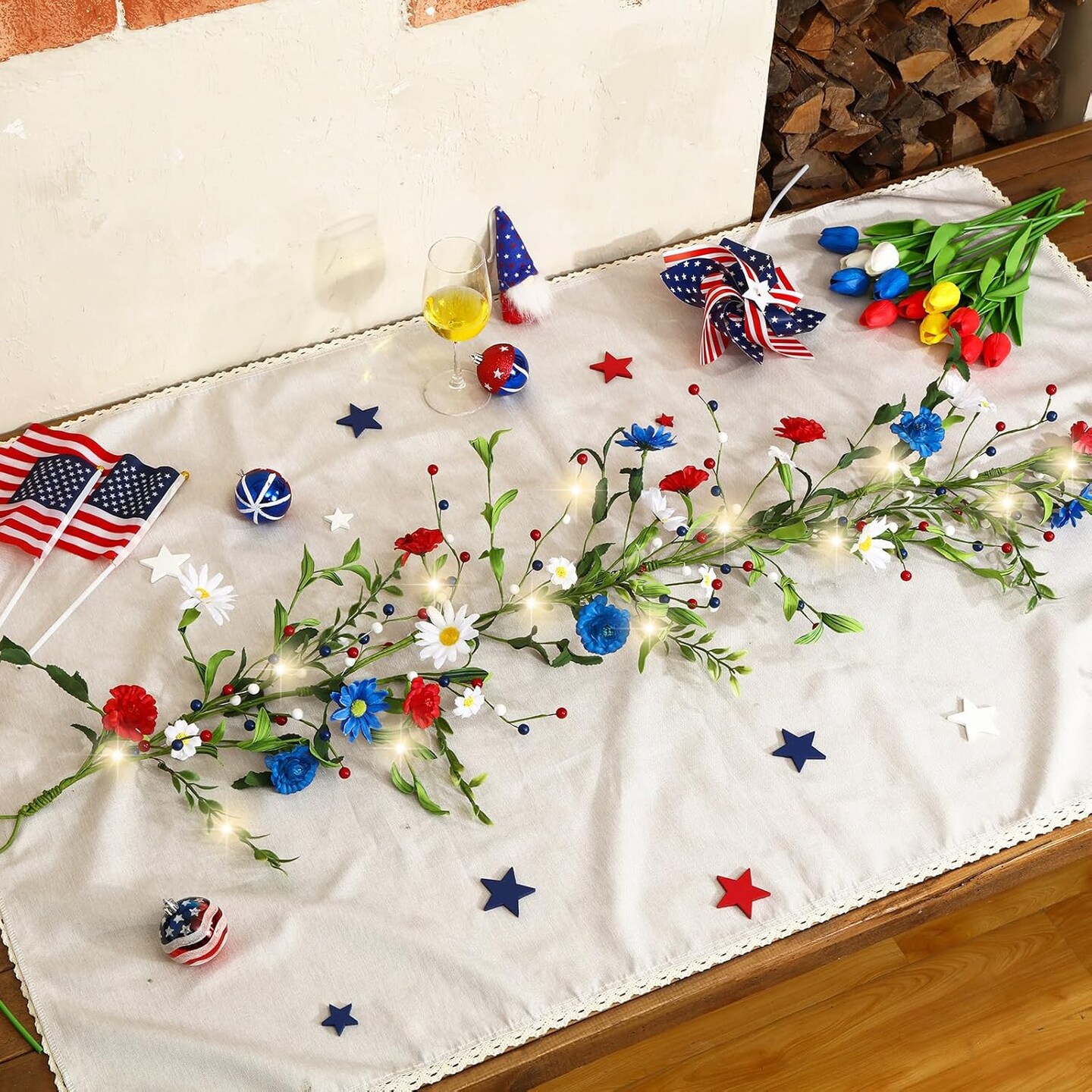 Ring Garland Flower with 30 Lights for 4th of July Decorations