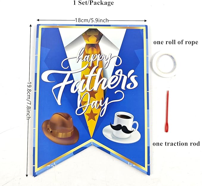 Happy Father's Day Banner, Father's Day Hanging Bunting Banner, Fathers Day Paper Card Sign, Fathers Day Themed Party Backdrop Garland for Dad's Festival Family Home Party Decor Favor