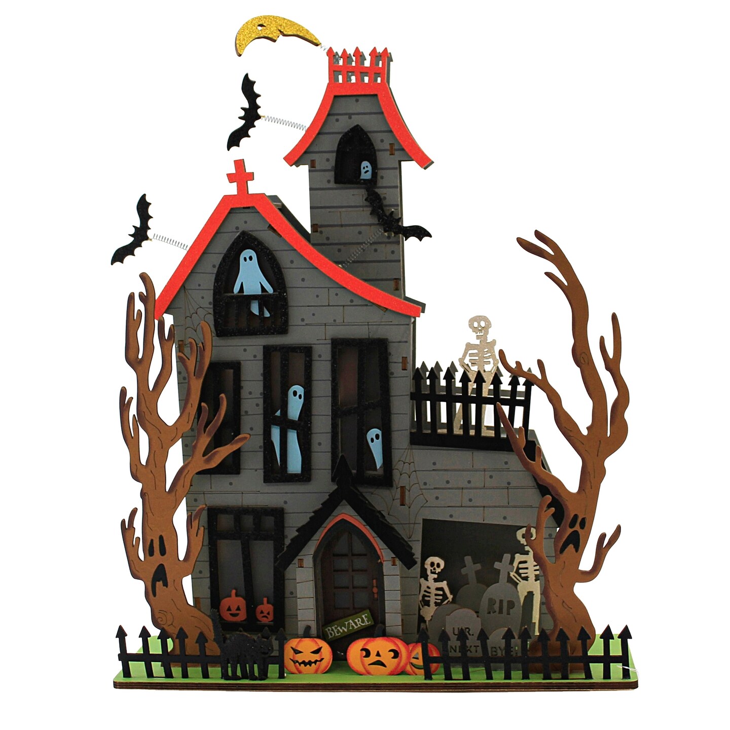 One Hundred 80 Degrees 17.5 Inch Halloween House Halloween Halloween Village , Lighted Halloween Decor Spooky Ghosts Lighted