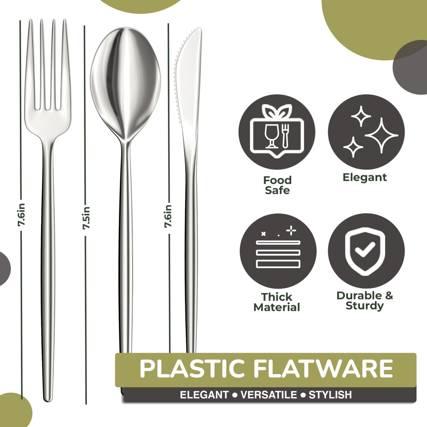 Trendables Disposable Silverware Set - Wedding Plastic Cutlery Dinnerware - Includes modern Forks, Plastic Spoons, disposable Knives - reflective Plastic Utensils Party Set