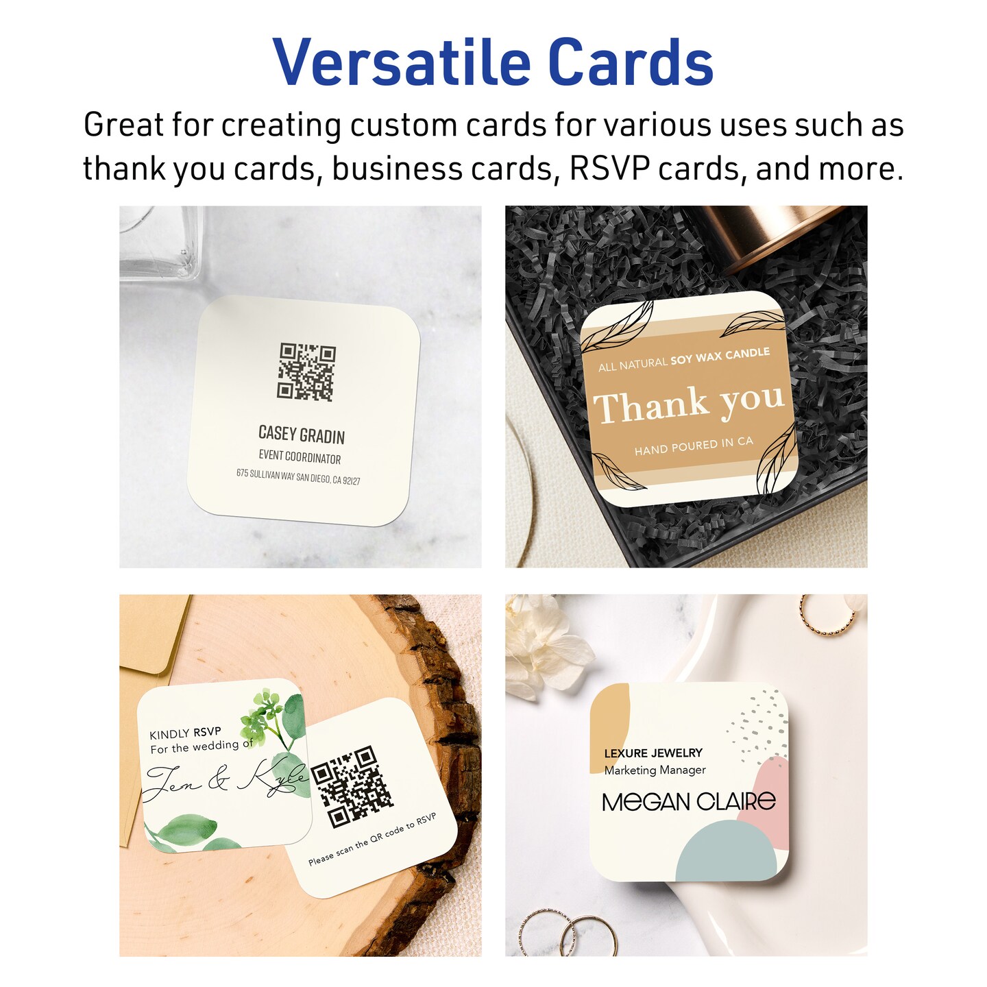 2-1/2" x 2-1/2" Square Rounded Corners, Matte Ivory Business Cards