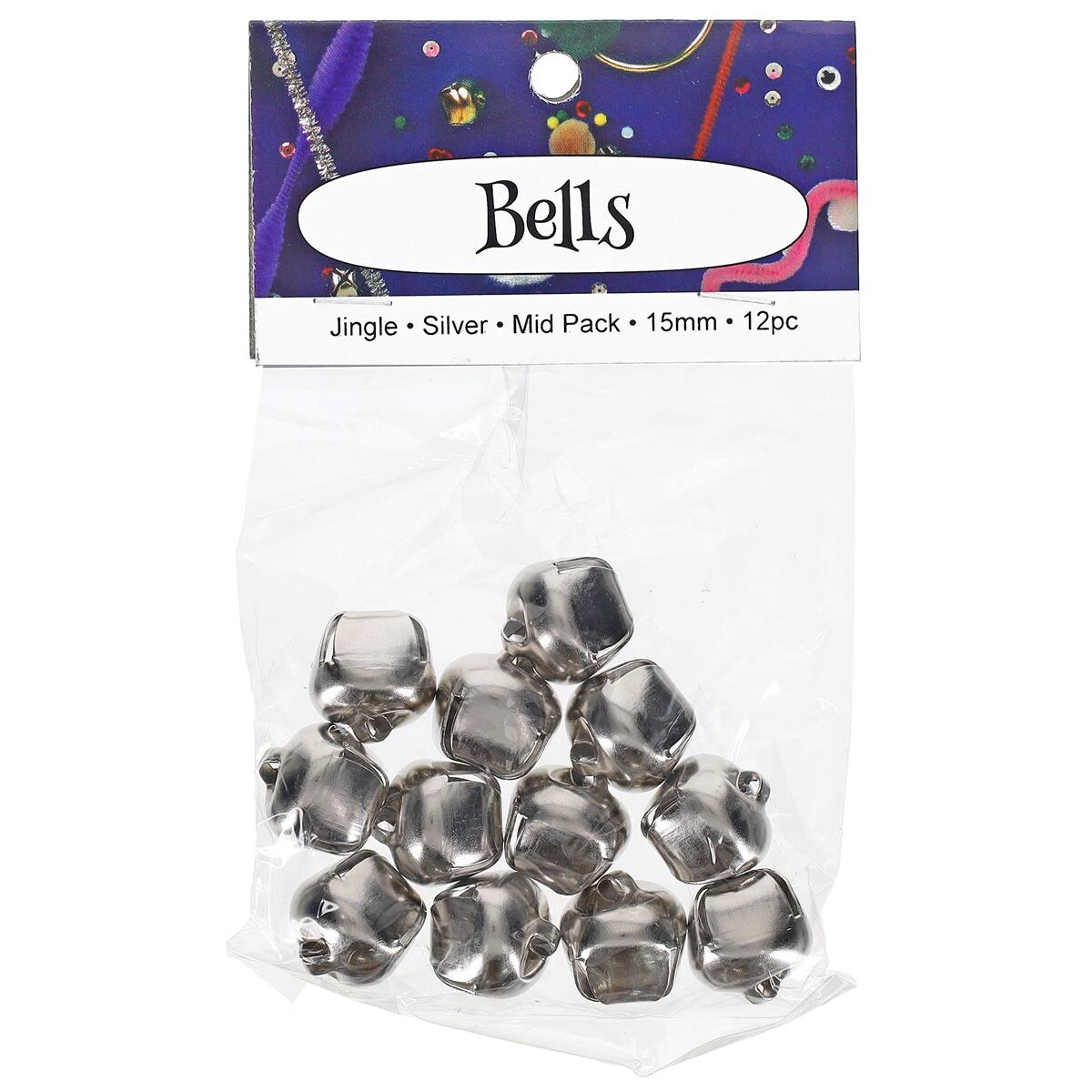 PA Essentials Jingle Bell Mid Pack – 15mm, 12pc, Silver, Small Bells For Crafts, Holiday Decorations, Sewing, Scrapbooking and Christmas Crafts, Jingle Bells For Crafting