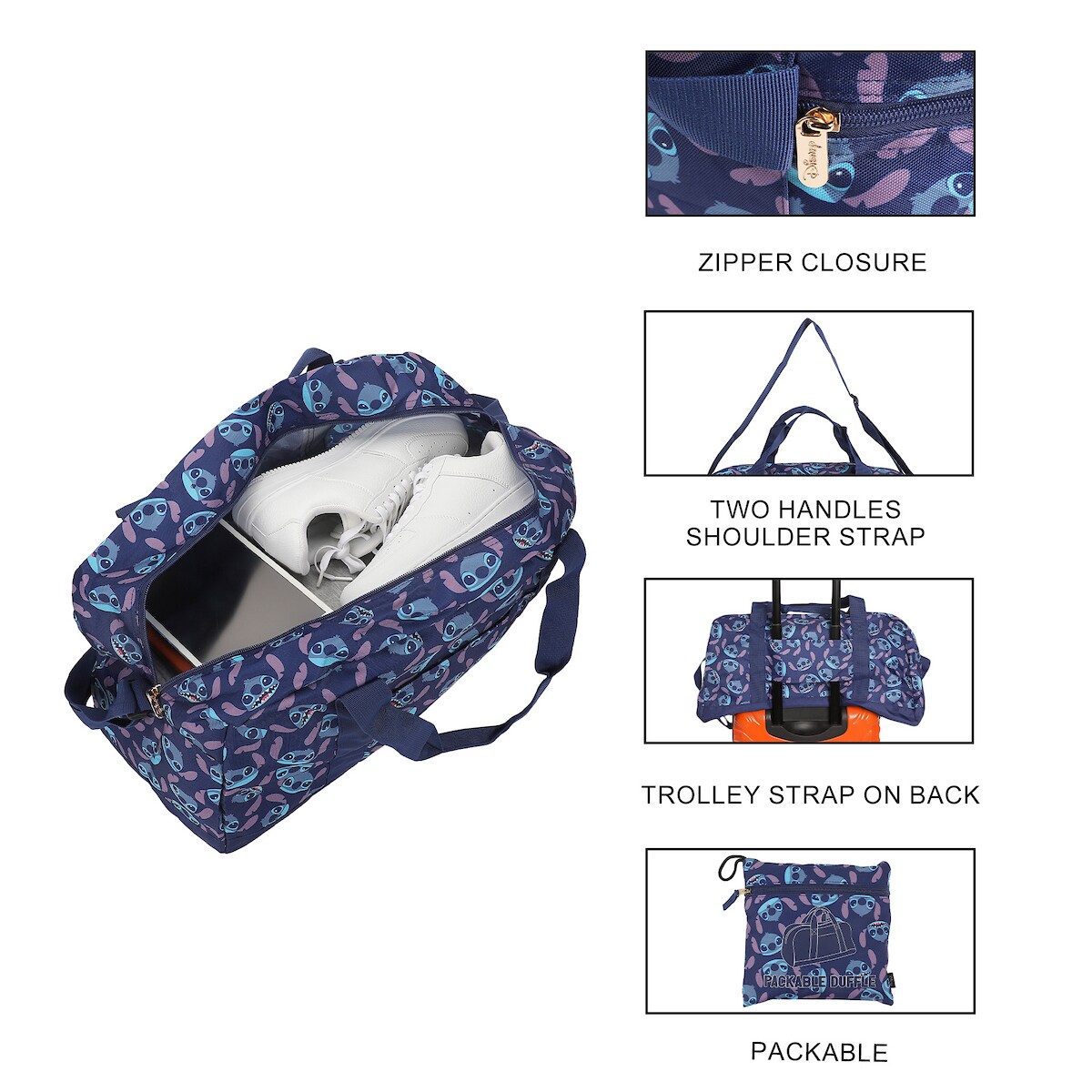 Lilo & Stitch All-Over Stitch Face Print Blue 21" Packable Duffel