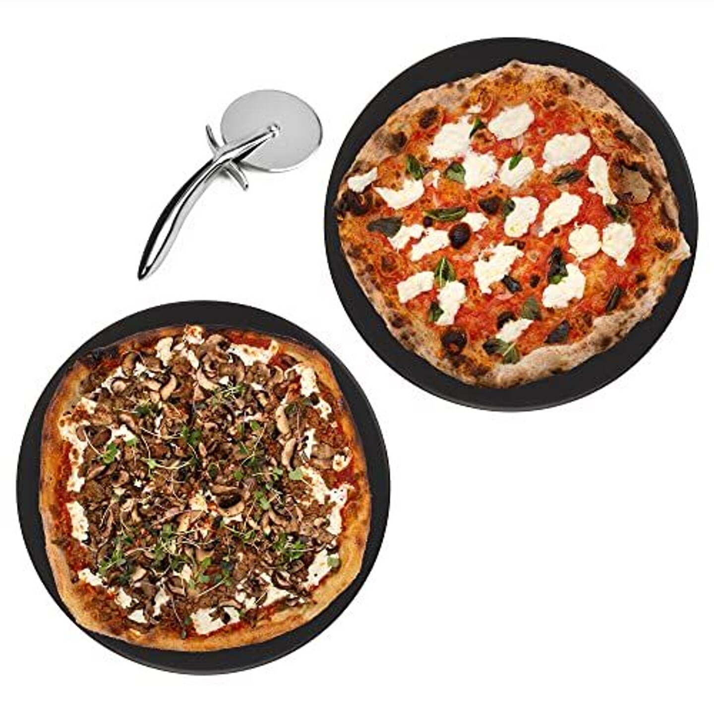 2-Pack Ceramic Pizza Stones - Make Restaurant-Quality Pizza Right at Home - Easy to Use - Durable up to 500&#x2109; - 100% Black Cordierite - 11.75&#x201D; Diameter