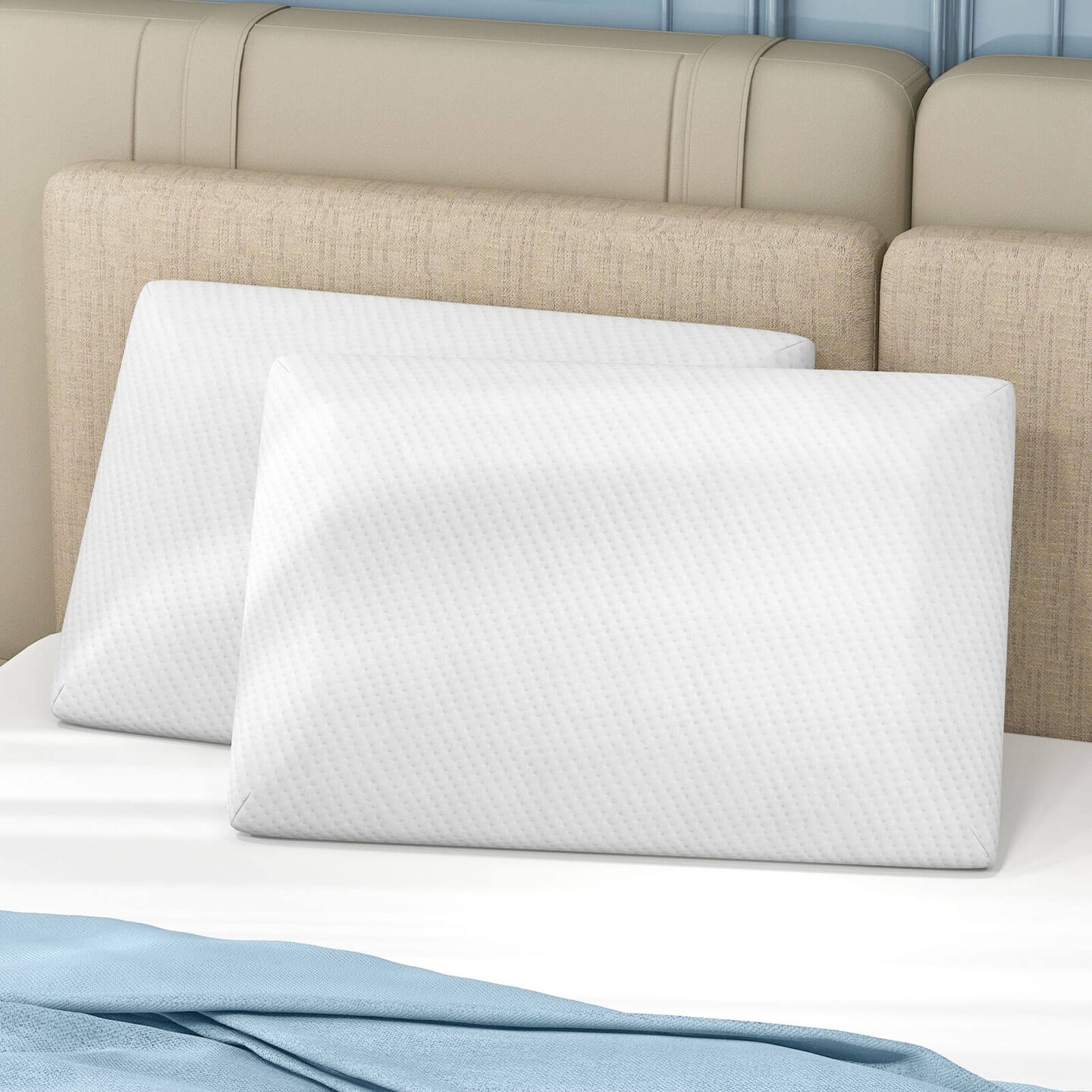 Costway Gel Memory Foam Pillow Set of 2 with Detachable and Machine-washable Pillowcase