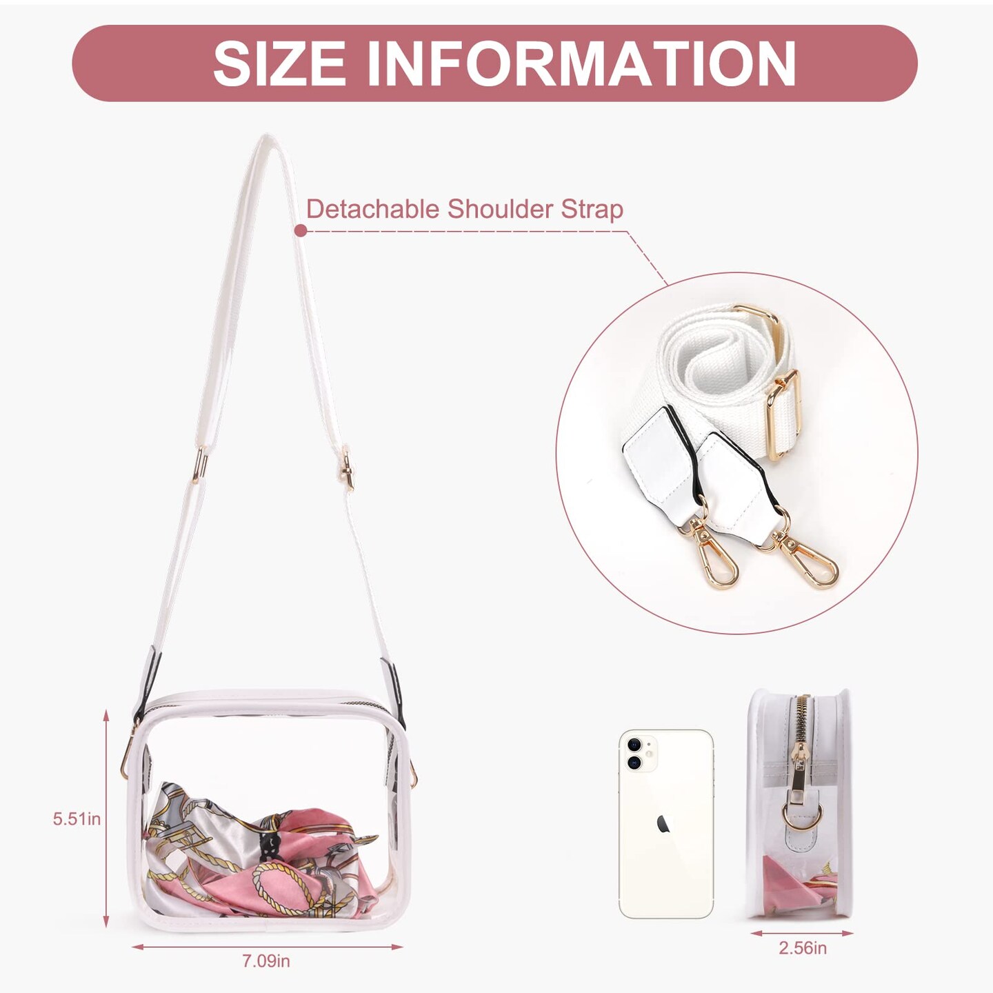 Clear Bag Stadium Approved Purse Concert Crossbody Sports Events PVC Shoulder Clutch
