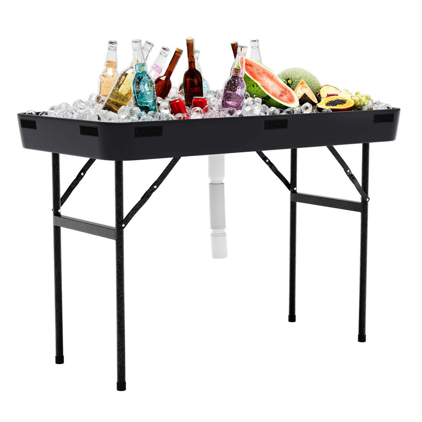 Costway 4 Foot Party Ice Cooler Folding Table Plastic with Matching Skirt Black/White