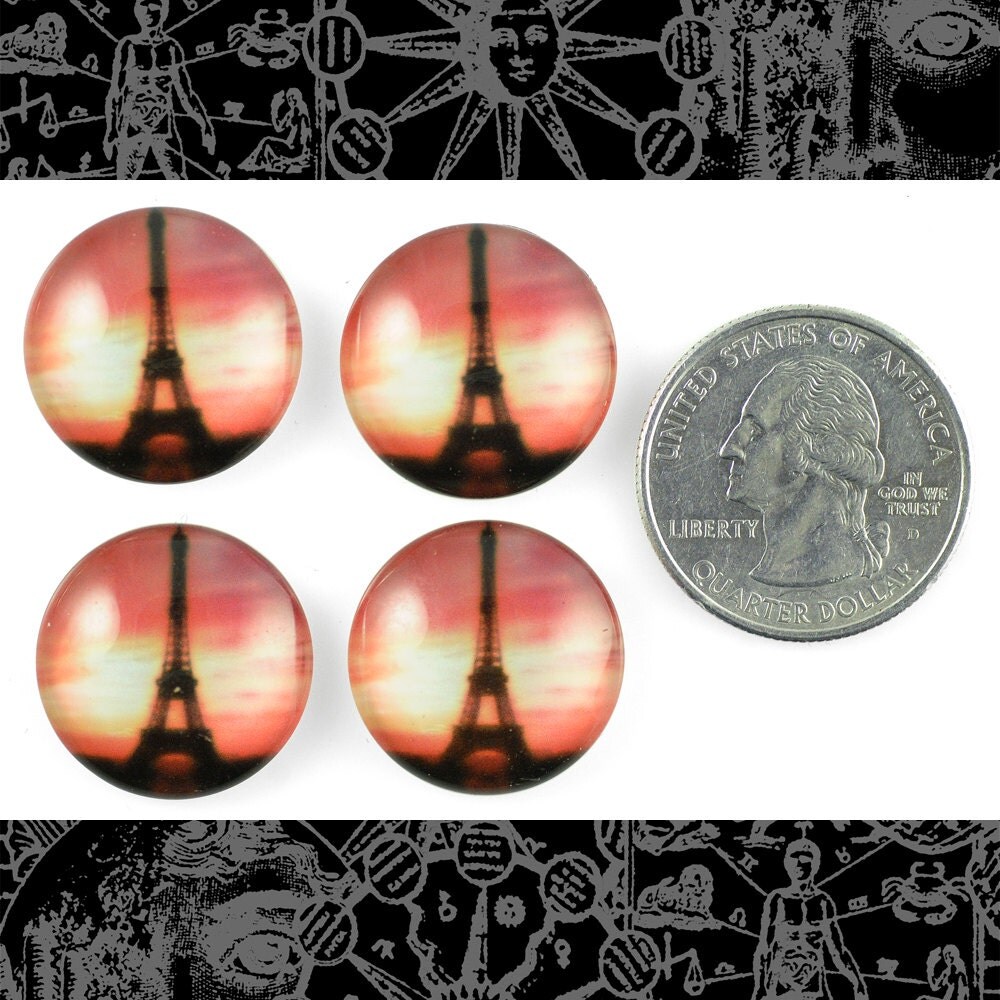 Sunset at the Eiffel Tower 20mm Glass Cameos - Set of Four -  CAM128