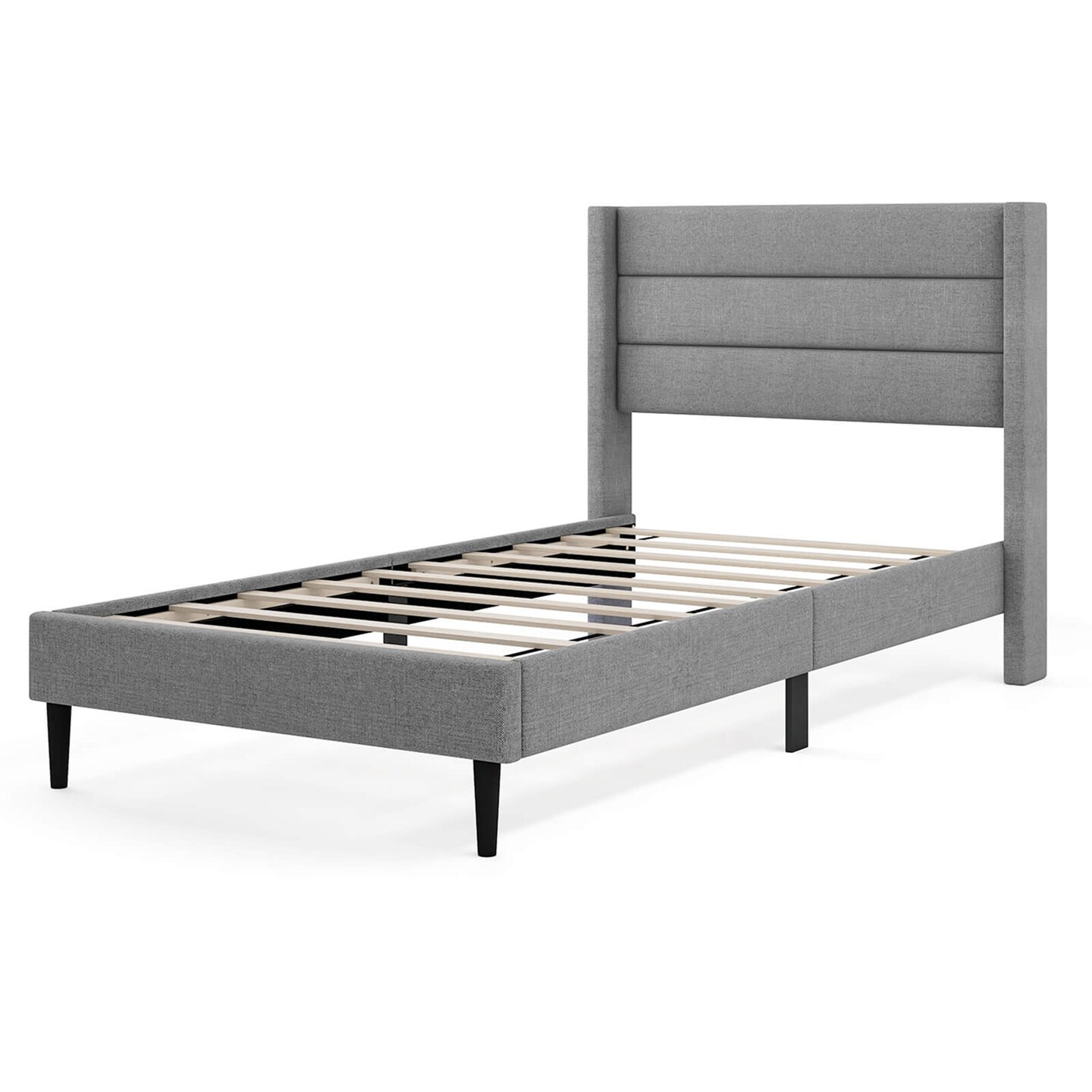 Costway Queen/Twin Bed Frame with Wingback Headboard Linen Upholstered Platform Bed Grey