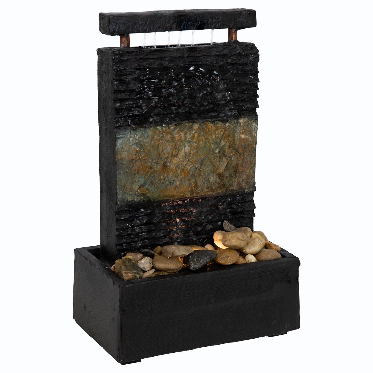 Sunnydaze Rainfall Ridged Slate Tabletop Fountain With Light - 16&#x22;