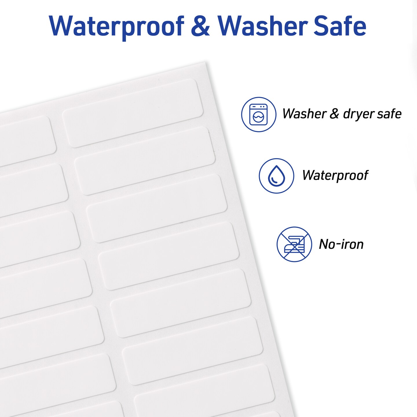 Avery No-Iron Fabric Labels, 1/2" x 1-3/4", Washer and Dryer-Safe Waterproof Labels, Non-Printable, 180 Blank Labels Total (40721)