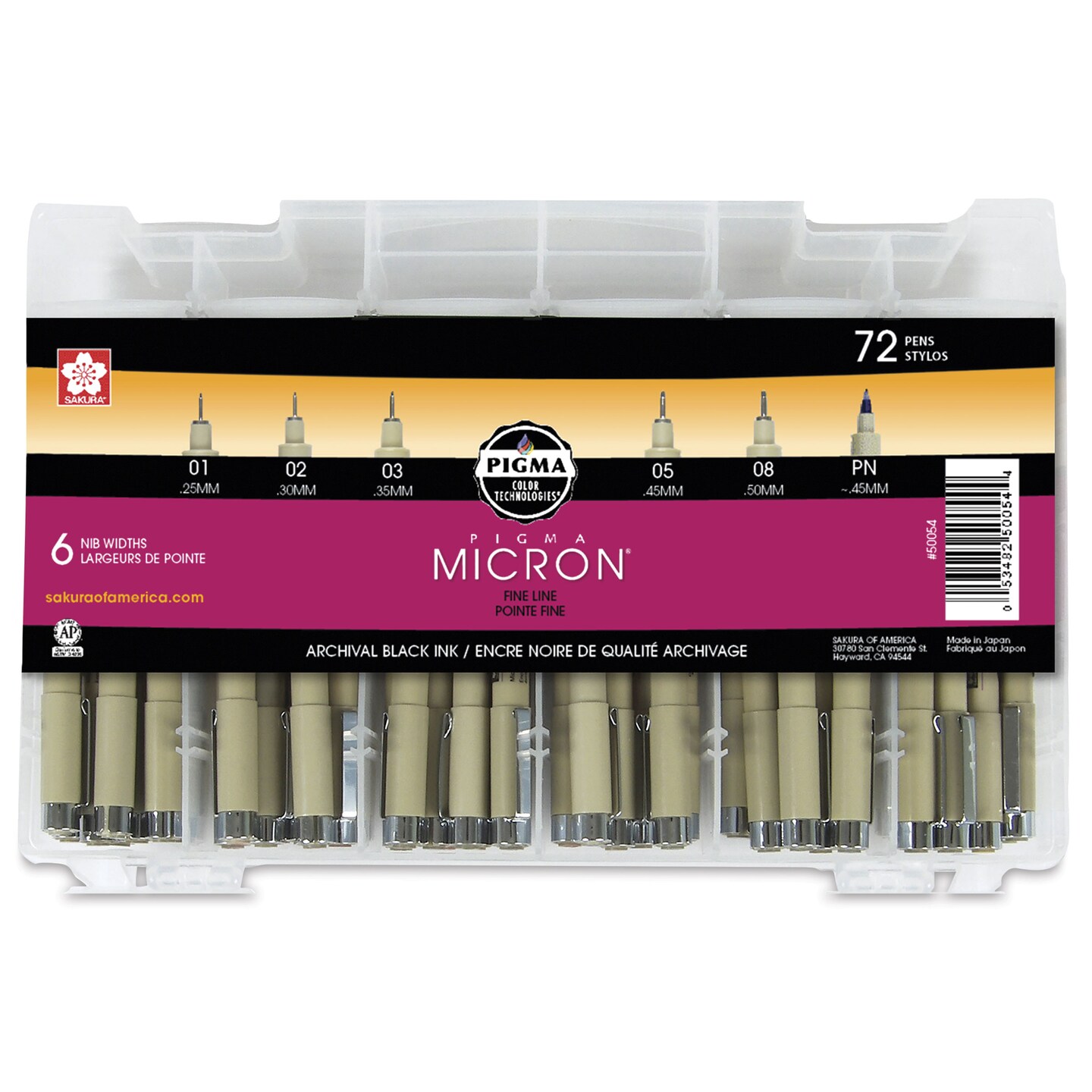 Sakura Pigma Micron Pens - Set of 72, Black, Assorted Sizes