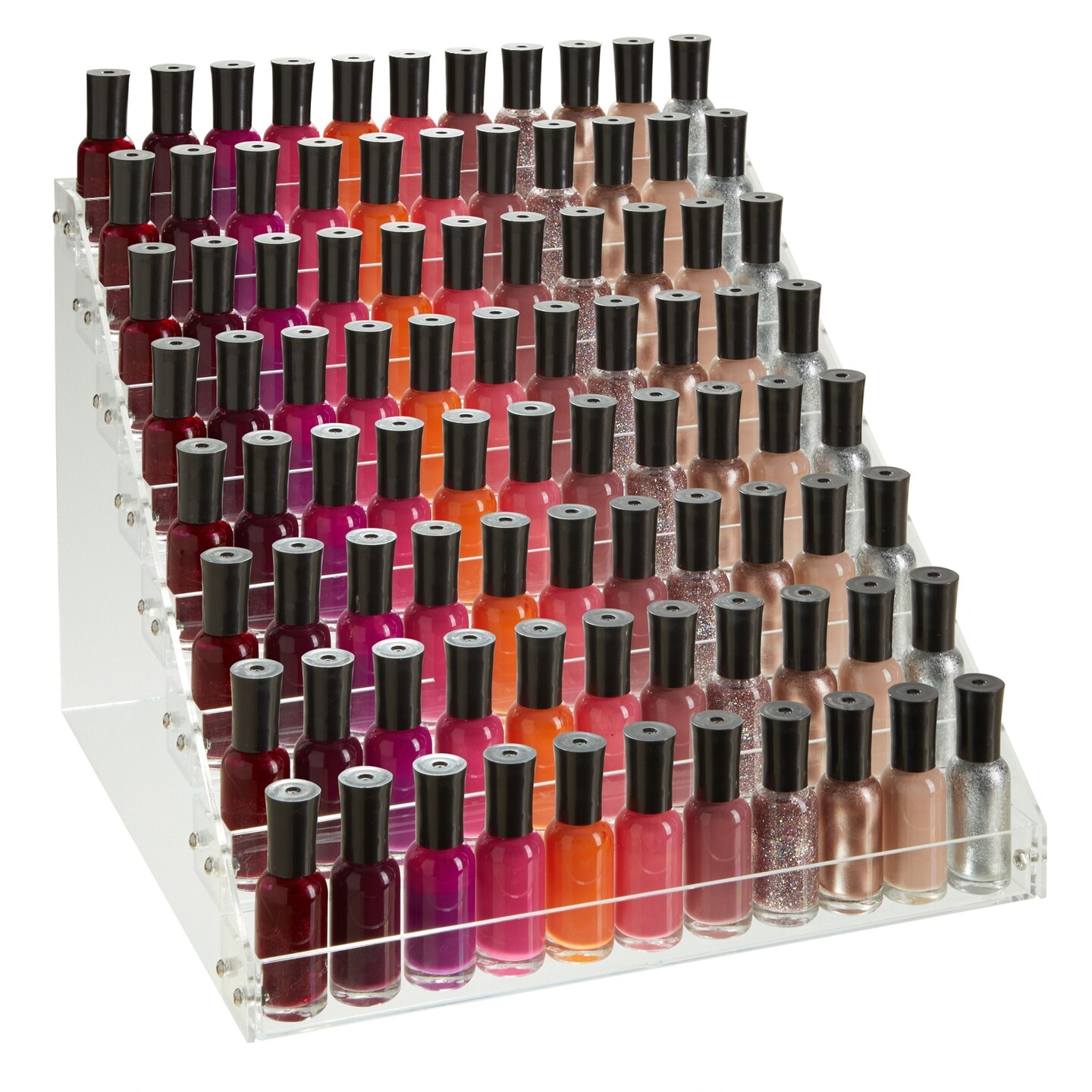 8 Tier Clear Acrylic Nail Polish Display Rack with 96 Standard Sized Bottle Capacity, Organizer for Salons (12.75 x 12.5 x 9.25 in)