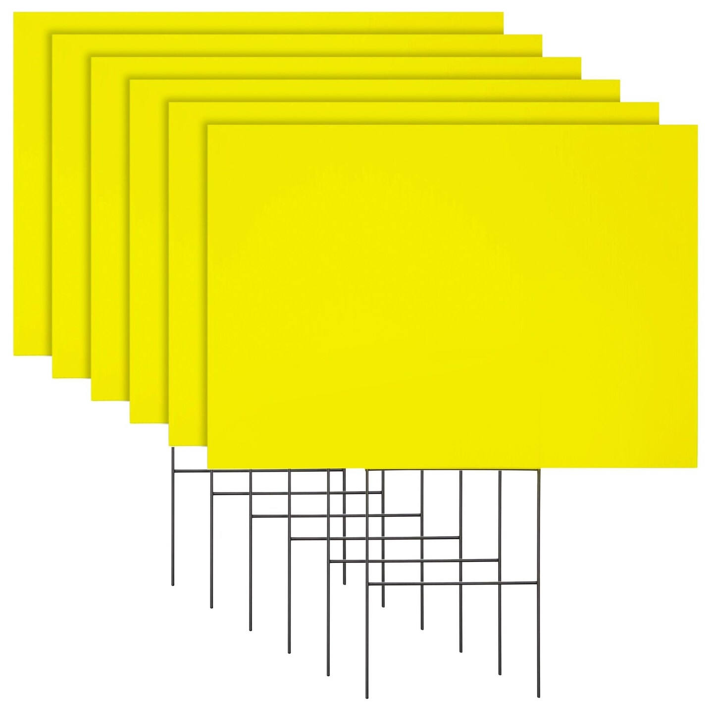 6 Pack Blank Corrugated Plastic Yard Signs with Stakes 17x12 for Outdoor, Garage Sale Supplies, Estate Sale, Open House, Birthday, Moving, Lawn, 4mm Thick, Neon Yellow