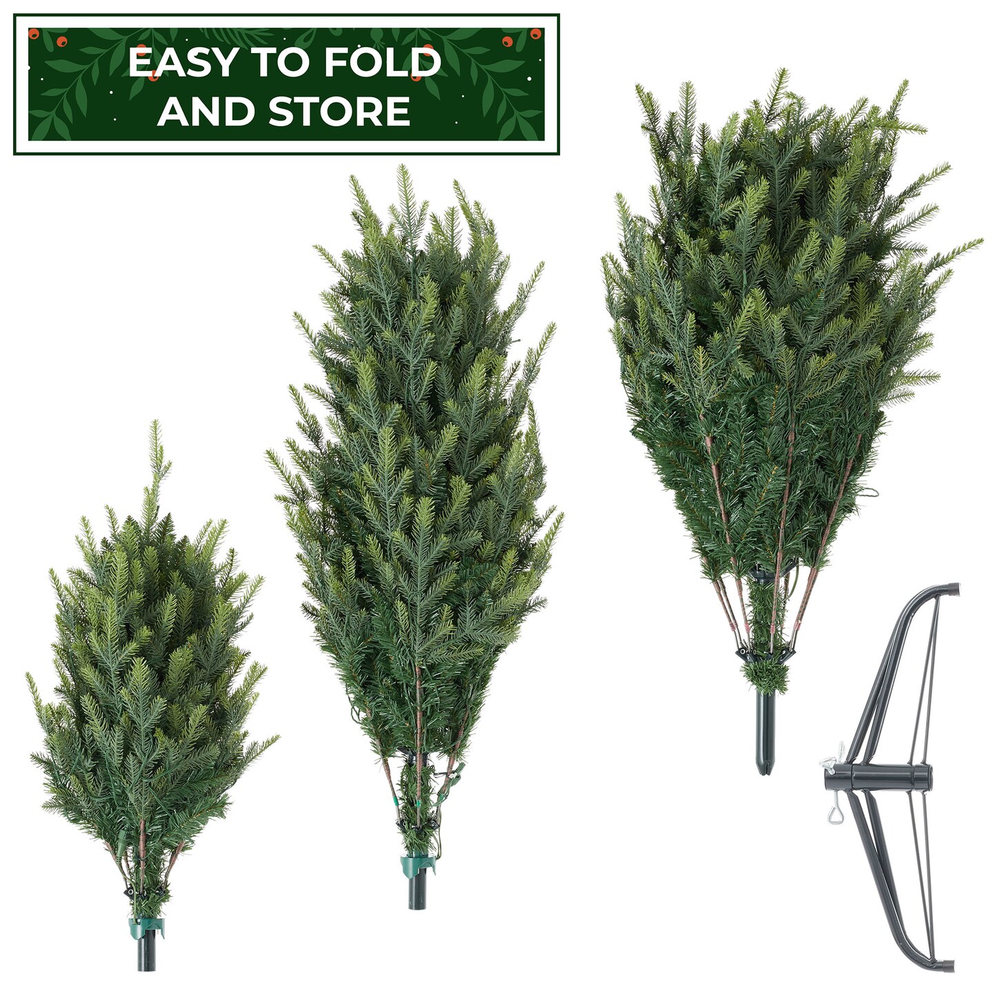 Casafield Pre-Lit Slim Aspen Fir Christmas Tree with White &#x26; Multicolored LED Lights, Realistic Artificial Noble Fir with Metal Stand
