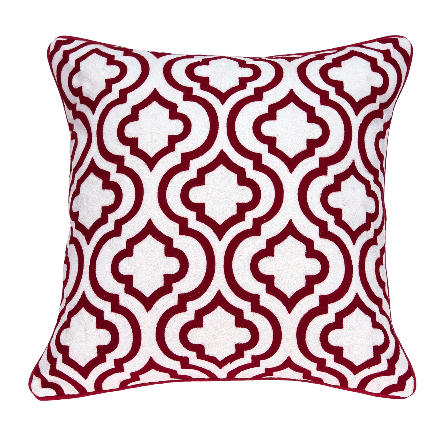 Nassau Collection Moroccan Lattice Square Throw Pillow - 20&#x22; - Red and White