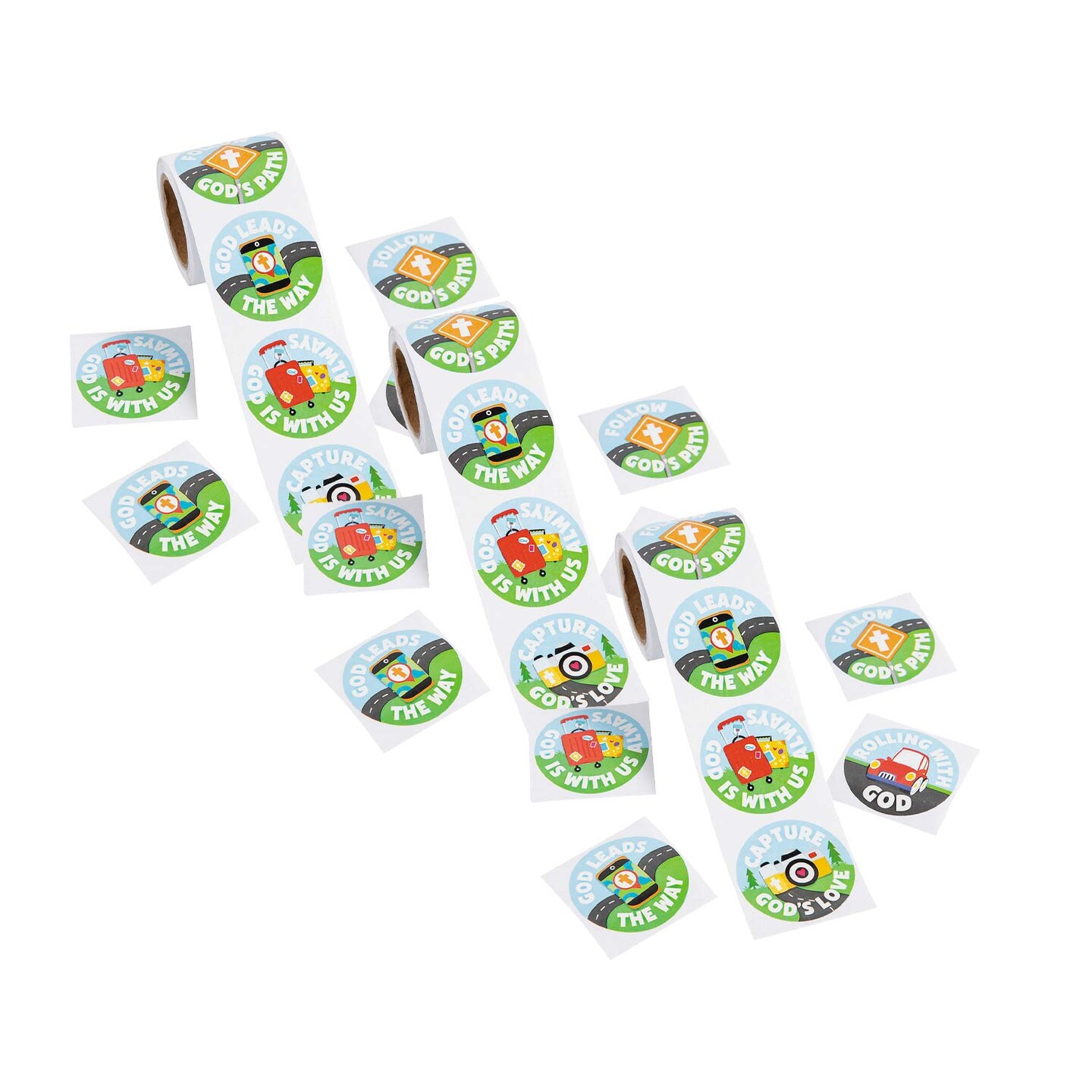 On the Road VBS Paper Sticker Roll 100 Pieces 1.5 Inch Travel & Faith Messages