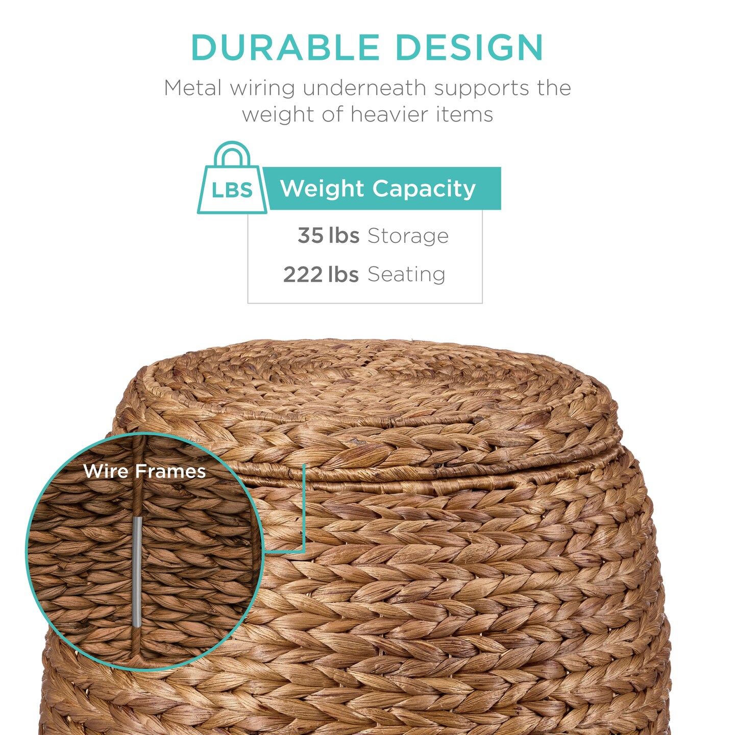 Best Choice Products Vintage Multipurpose Hyacinth Storage Organizer Tote Basket w/ Lid