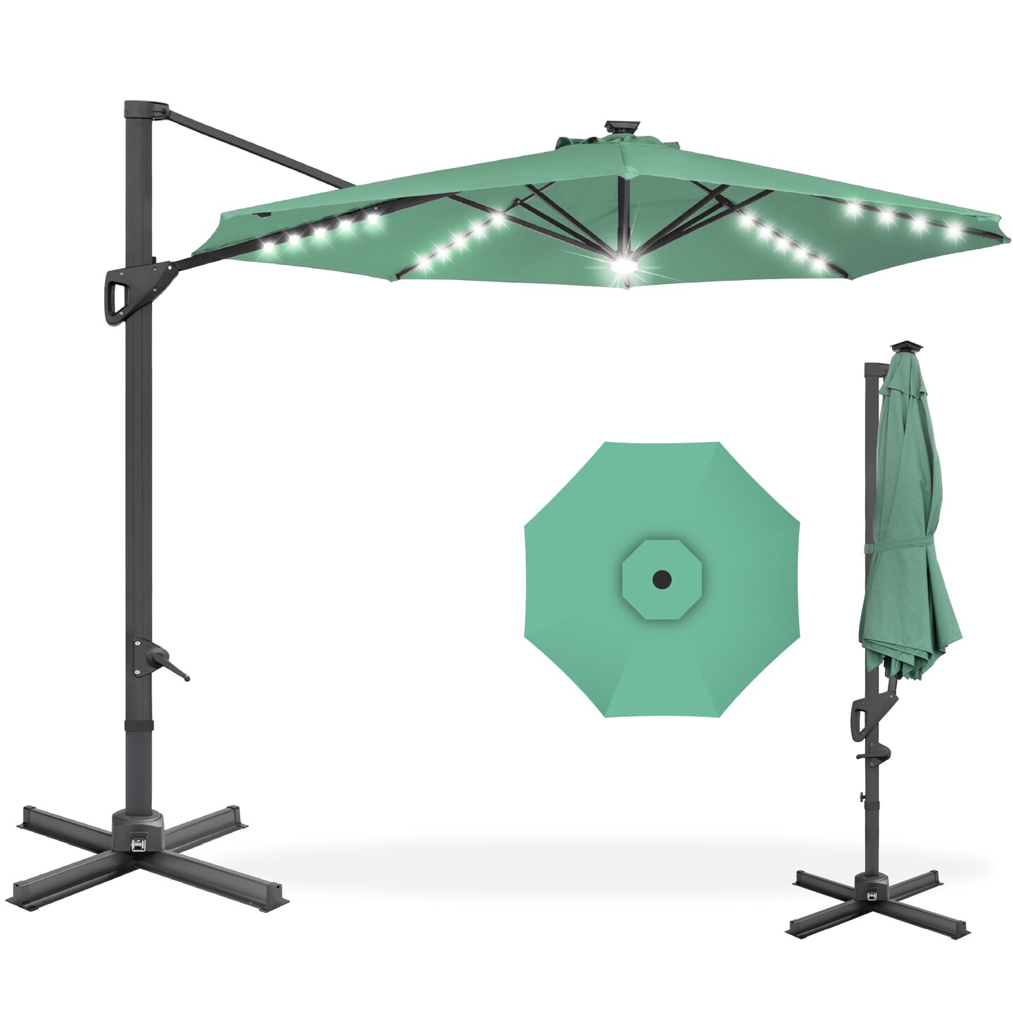 Best Choice Products 10ft 360-Degree Solar LED Lit Cantilever Patio Umbrella, Outdoor Hanging Shade