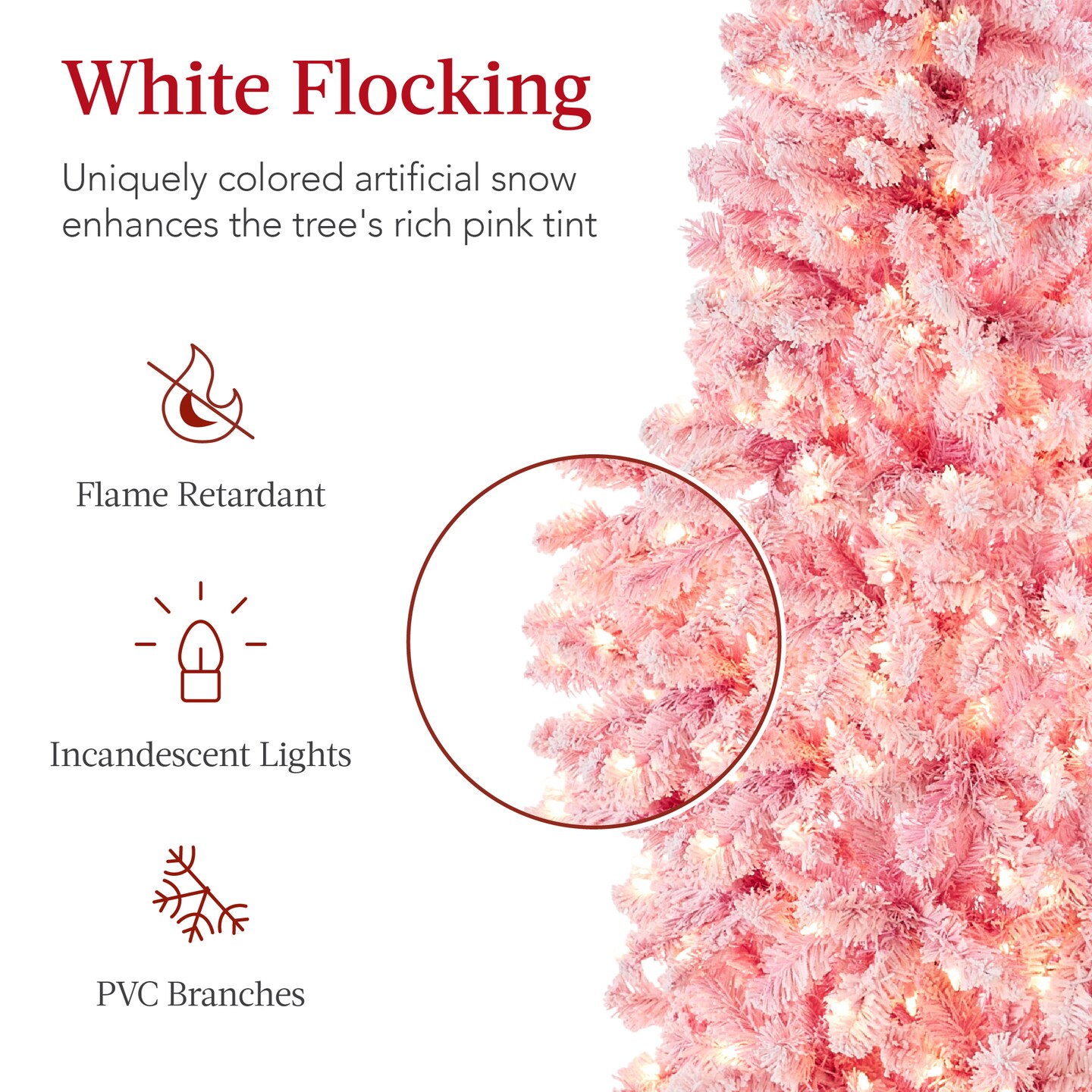 Best Choice Products Pink Pre-Lit Artificial Snow Flocked Pencil Christmas Tree Holiday Decoration