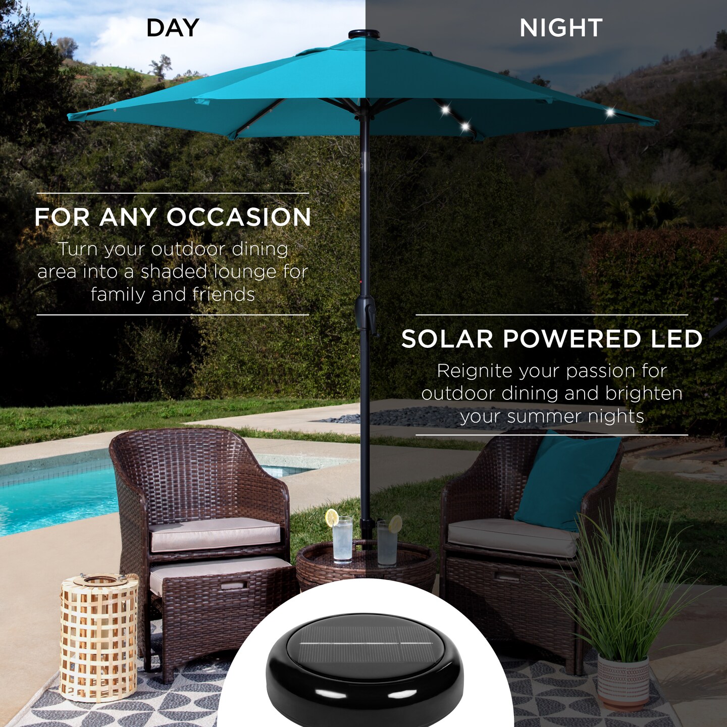 Best Choice Products 7.5ft Outdoor Solar Patio Umbrella for Deck, Pool w/ Tilt, Crank, LED Lights