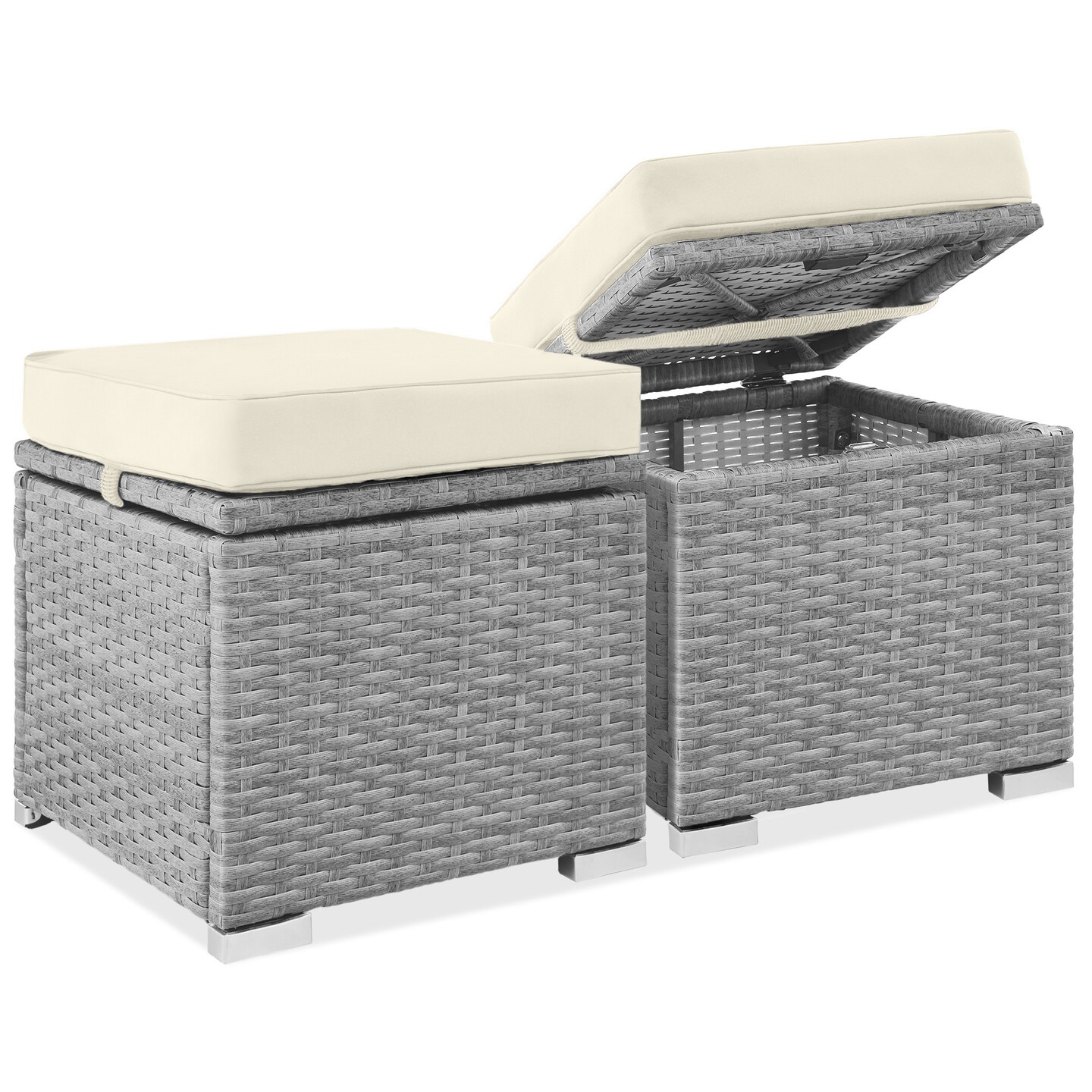 Best Choice Products Set of 2 Wicker Ottomans, Multipurpose Furniture w/ Removable Cushions, Steel Frame