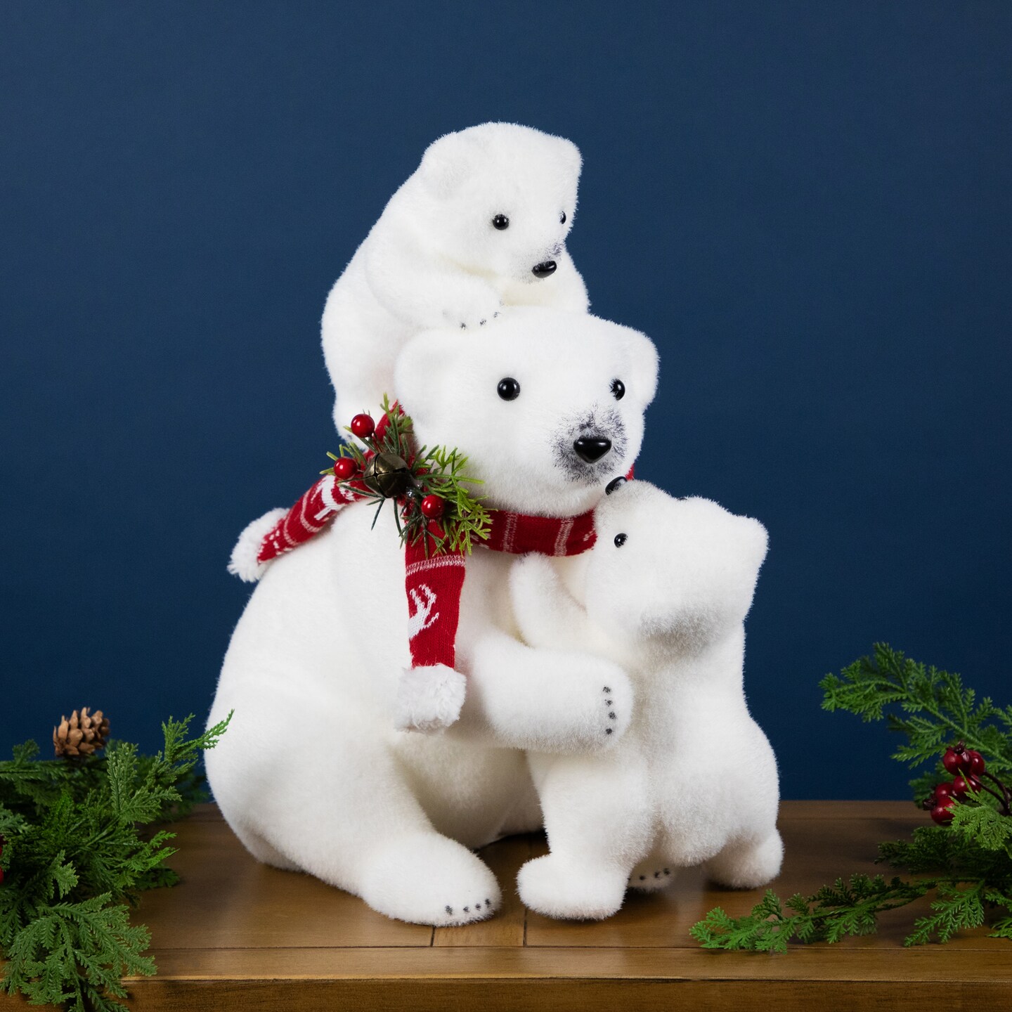 Northlight Mama Polar Bear and Cubs Christmas Figures - 13.5" - White and Red