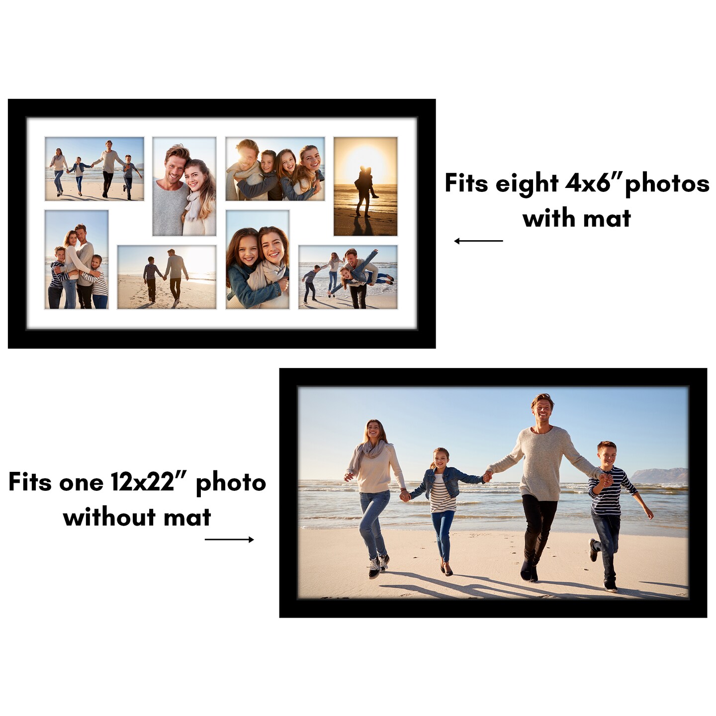 Americanflat 12x22 Collage Picture Frame - Fits Eight 4x6 Photos or One 12x22 Picture
