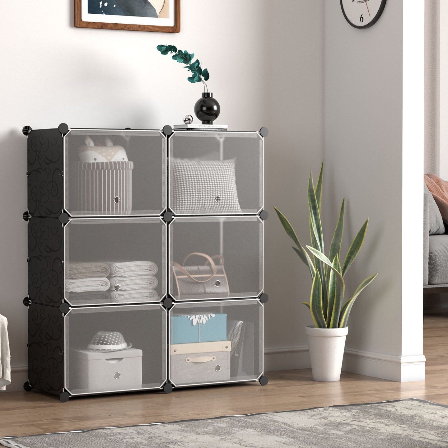 Costway Portable Shoe Rack Organizer 12-Cube 48 Pair Shoe Shelf Storage Cabinet w/Hook
