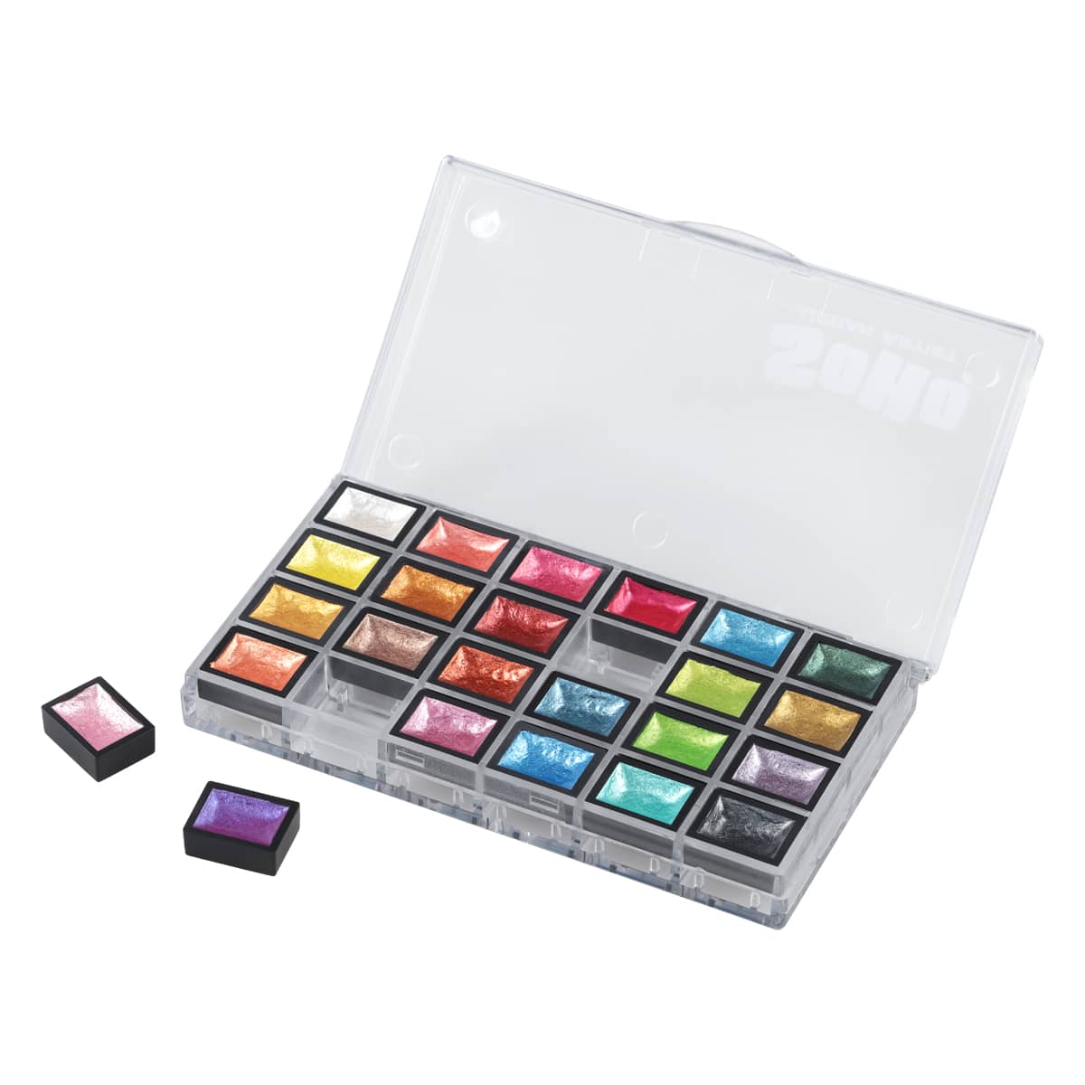 SoHo Urban Artist Mini Pan Metallic Watercolor Set of 24 &#x2013; Luminous Shimmering Mini Pans, Professional Watercolor Paint Set in Clear Plastic Case, Semi-Moist Watercolor Pans for Easy Color Lift