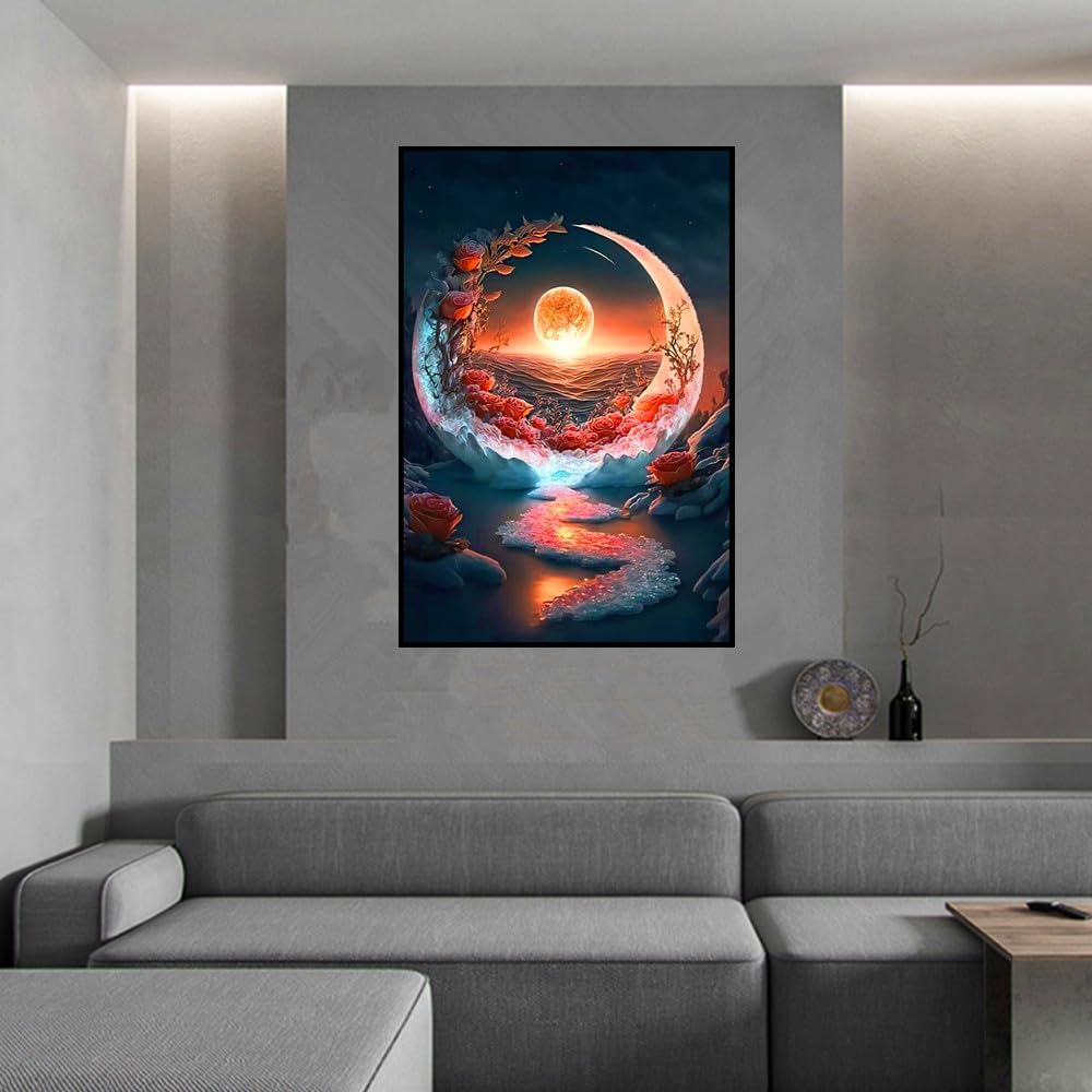 5D DIY Diamond Art Painting Kits,Round Full Drill Seaside Sunset Diamond Art Kits for Adults Beginner