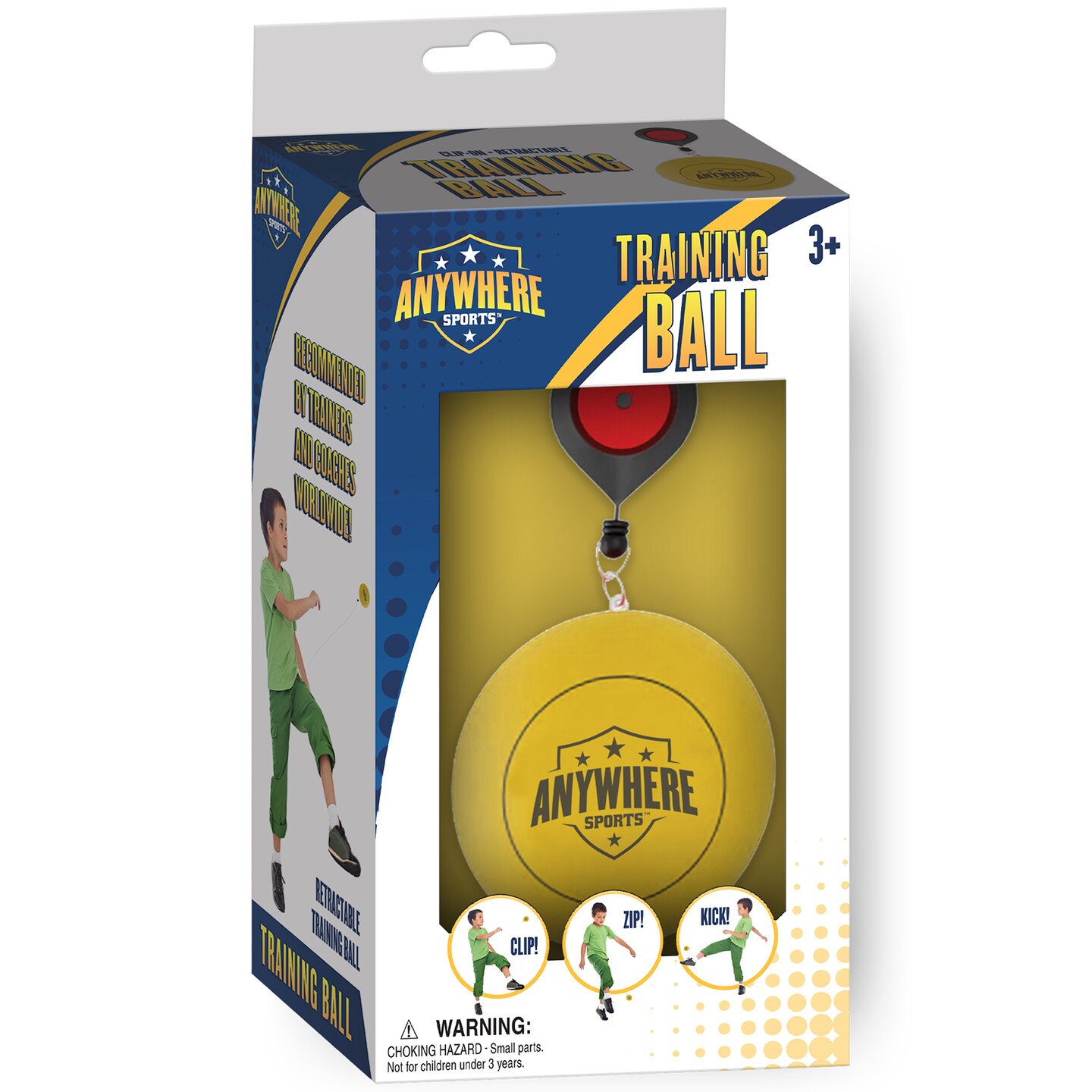 Anywhere Sports: Training Ball - 3-In-1 Leash Clip On Sports Trainer - Soccer-Football-Rugby, Adjustable Leash & Belt Clip, Portable Aid, Kids 3+