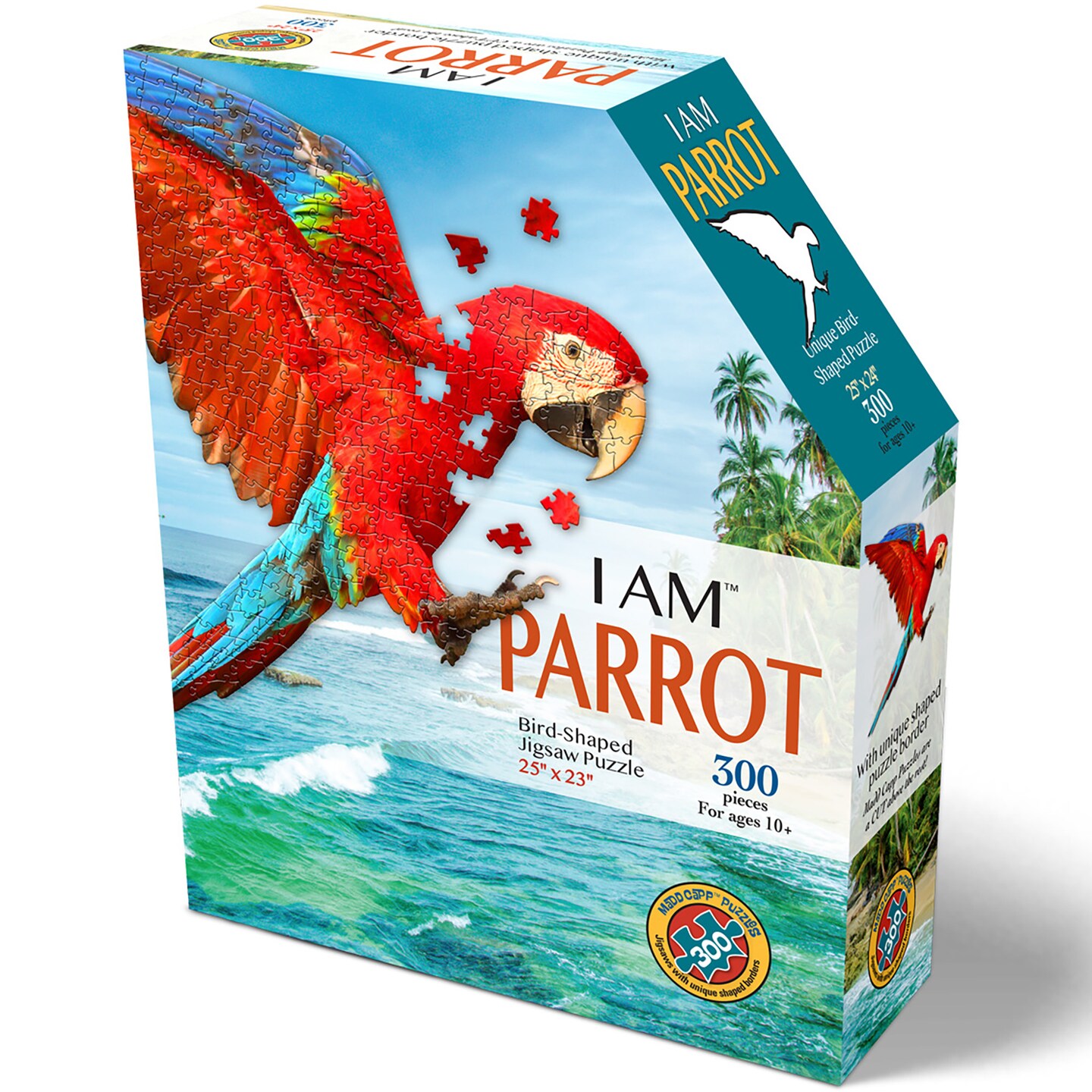 Madd Capp PARROT 300 Piece Jigsaw Puzzle For Ages 10 and up - 6022 - Unique-Shaped Border, Challenging Random Cut, Deluxe Five-Sided Tamperproof Box, Includes Educational Madd Capp Fun Facts