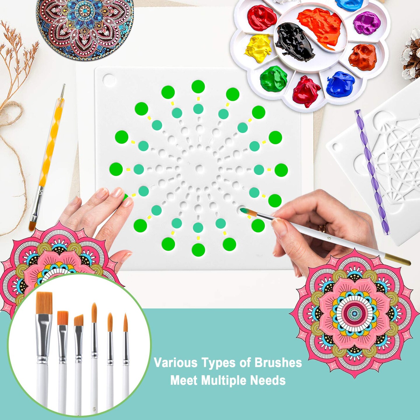 Mandala Dotting Tools, 58PCS Dot Painting Tools Set Rock Painting Supplies with a Blue Zipper Waterproof Storage Bag for Painting Rocks &#x26; Organizer Storage Tote Bag
