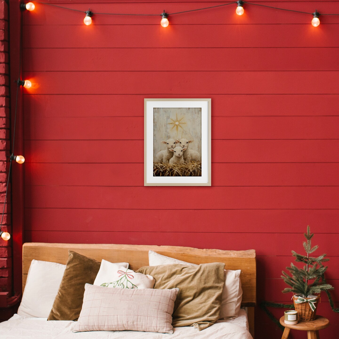 Stupell Industries Christmas Lambs Trio Framed Print Under Glass, design by Petal Prints Design