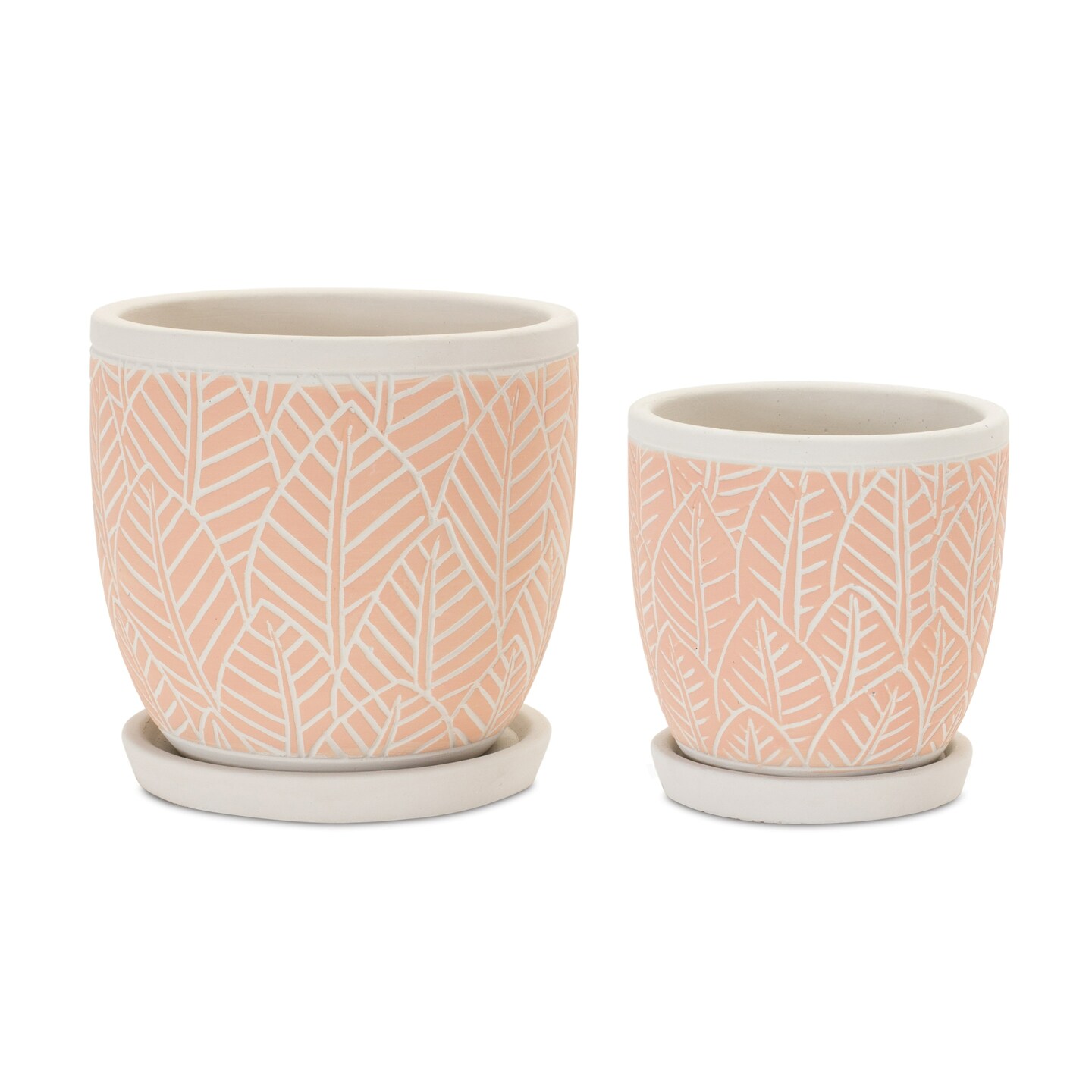 Melrose Stone Leaf Planters - 5&#x22; - Pink and White - Set of 2