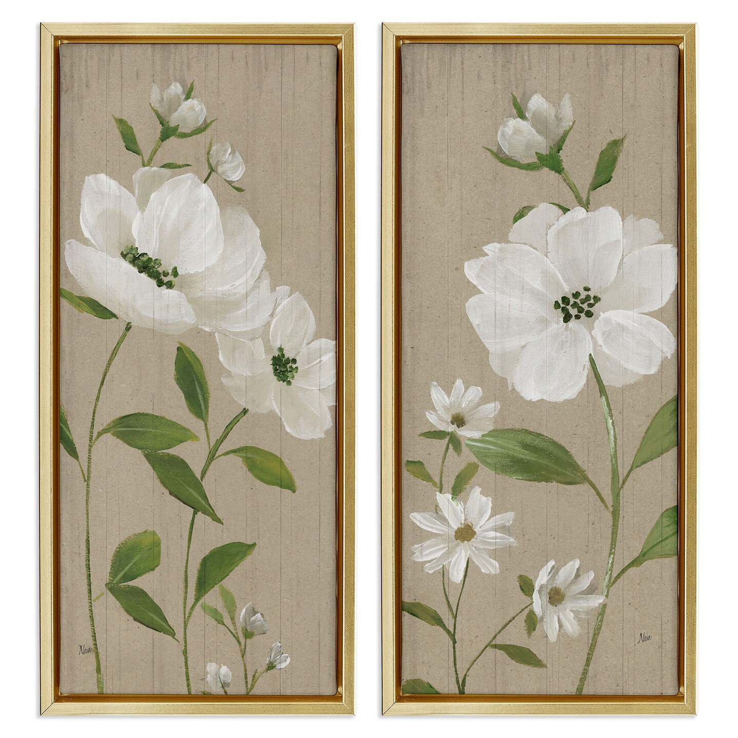 Stupell Industries Cottage Blossoms on Beige 2pc Floater Framed Canvas Wall Art Set Design by Nan