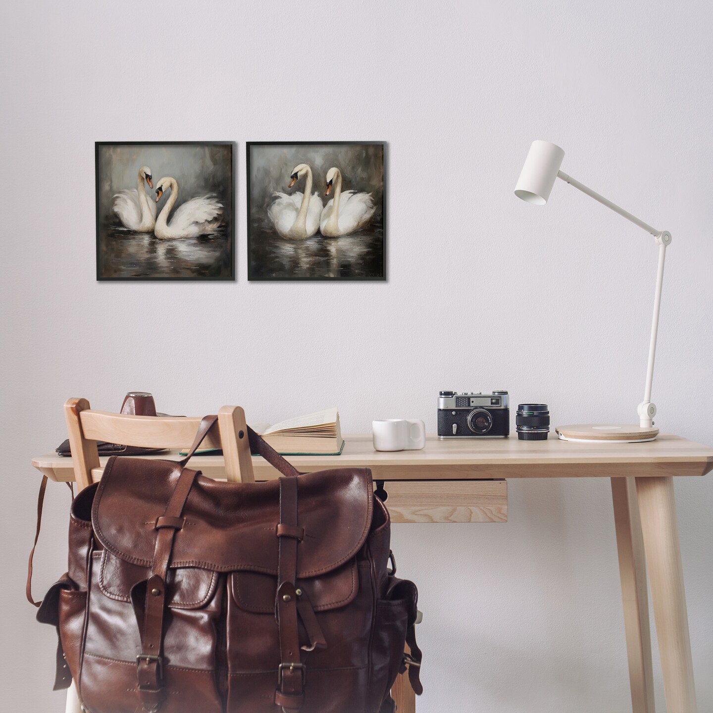 Stupell Industries Twin Swans with Reflections 2pc Framed Giclee Wall Art Set Design by Novae 
