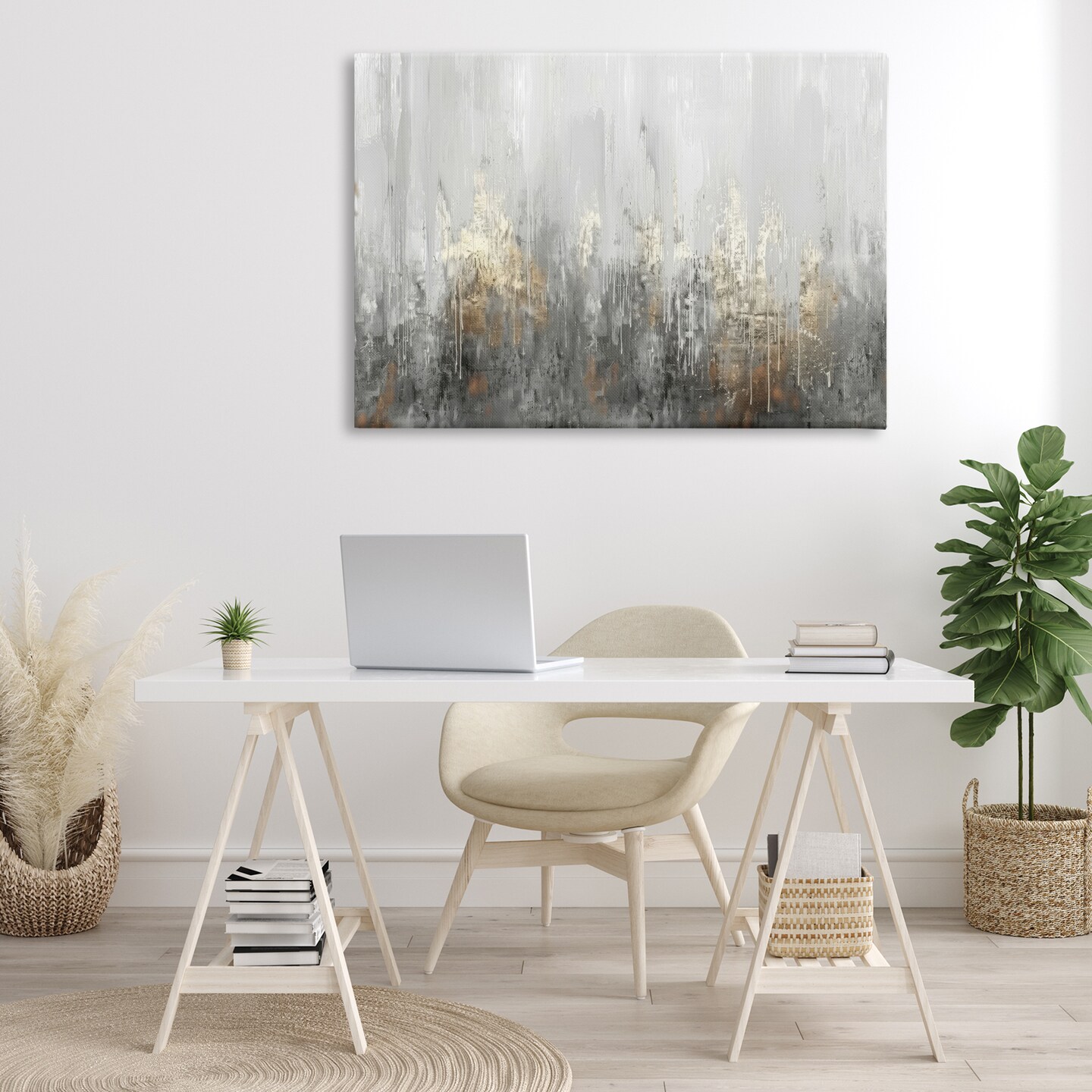 Stupell Industries Grey Silver Abstract Drip Canvas Wall Art Design by LSR Design Studio